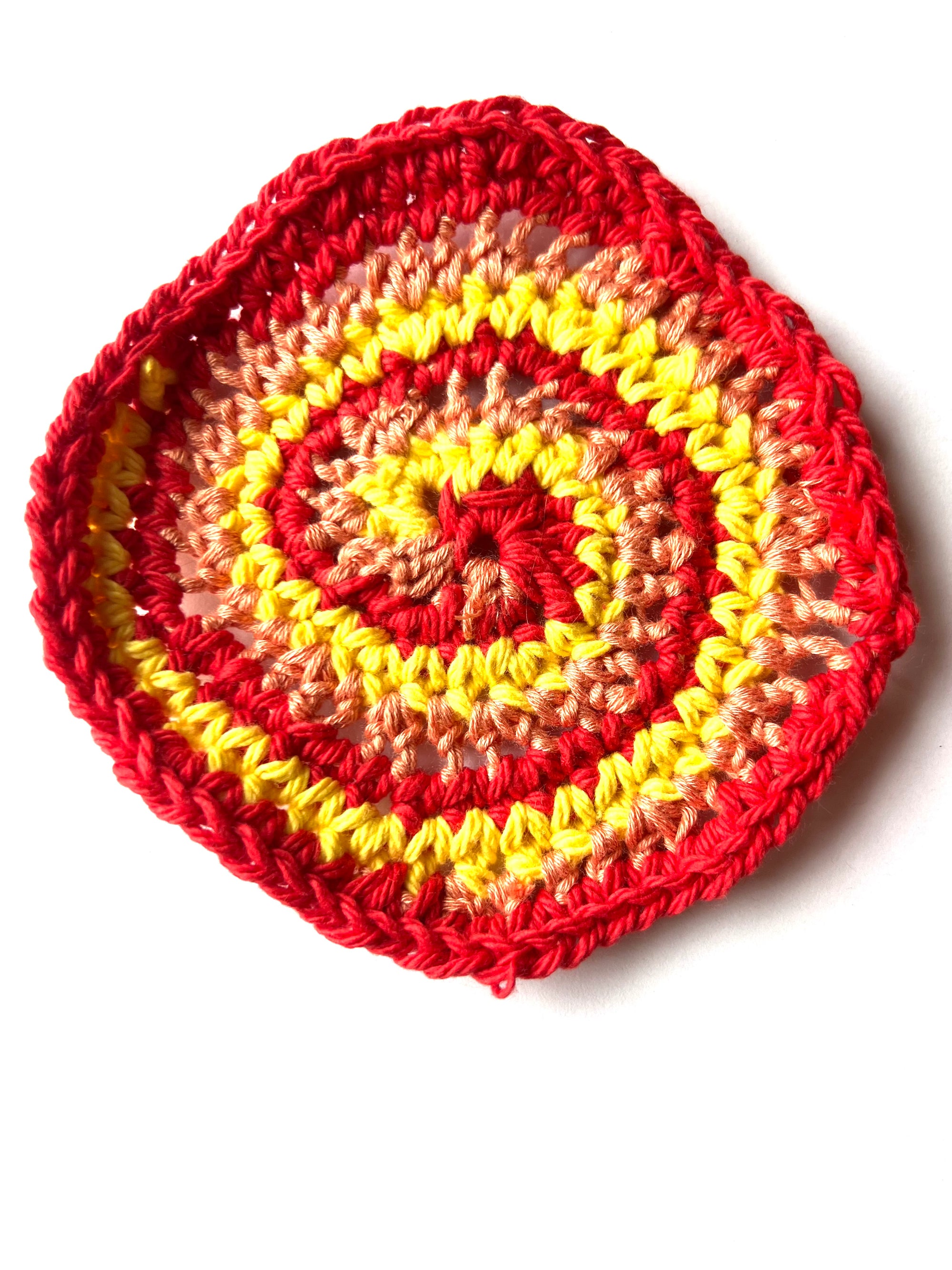Crochet Squares (rounds) Pack of 6 - Red Orange and Yellow
