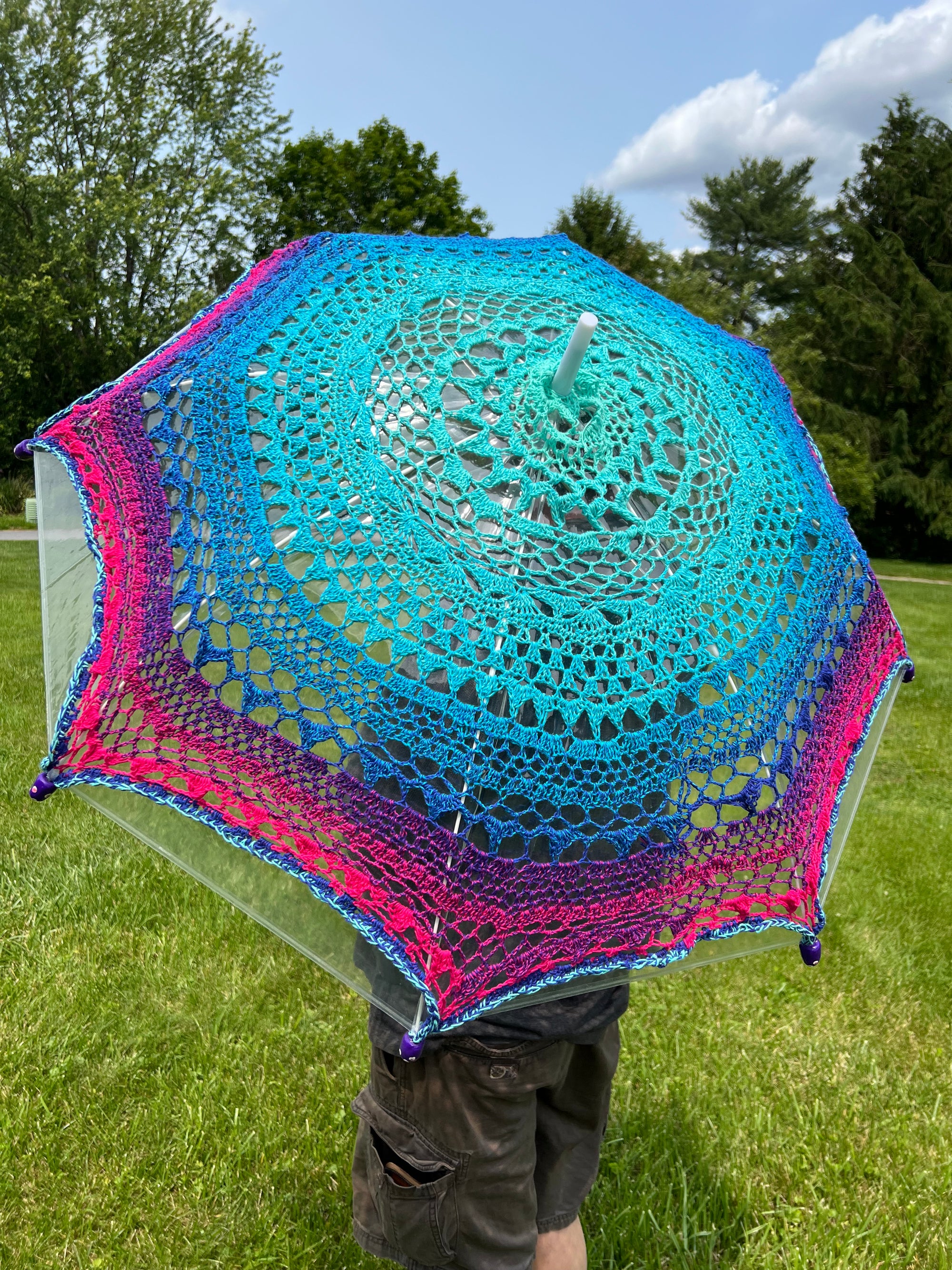 Crochet Umbrella Parasol Blue to Pink Ombre Embroidery Floss