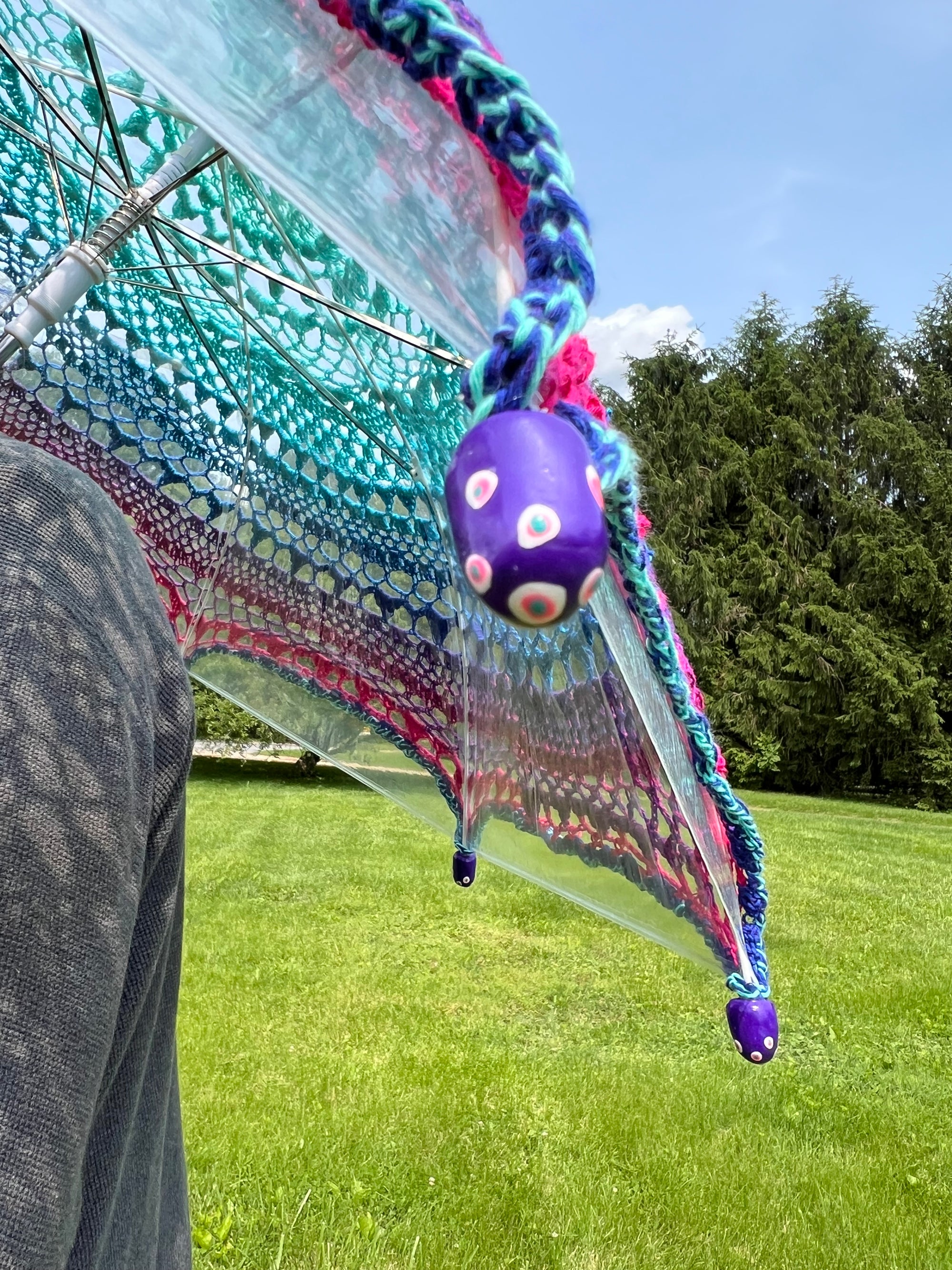 Crochet Umbrella Parasol Blue to Pink Ombre Embroidery Floss