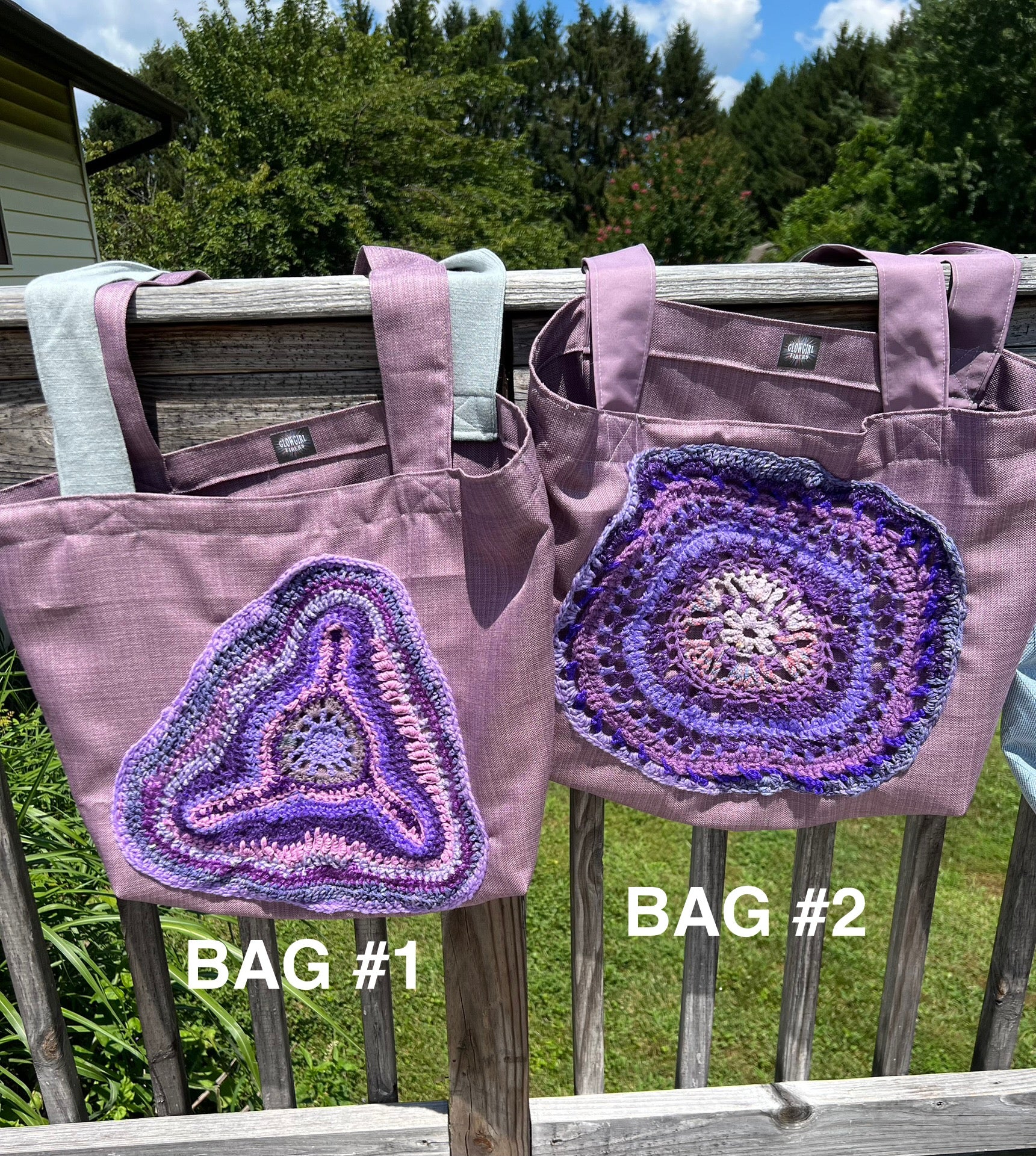 Tote Bag with Freeform Crochet in Purples