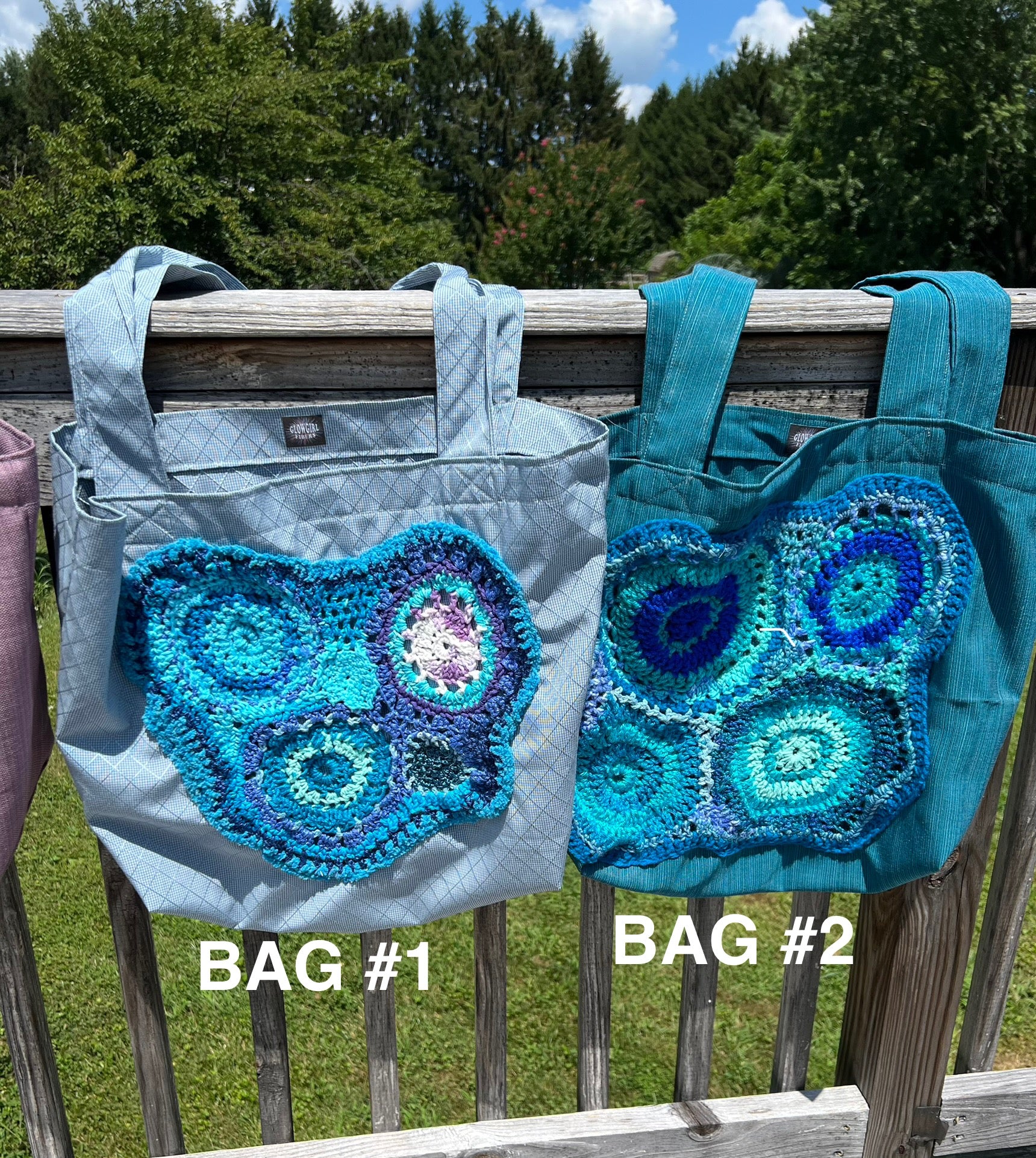 Tote Bag with Freeform Crochet in Blues