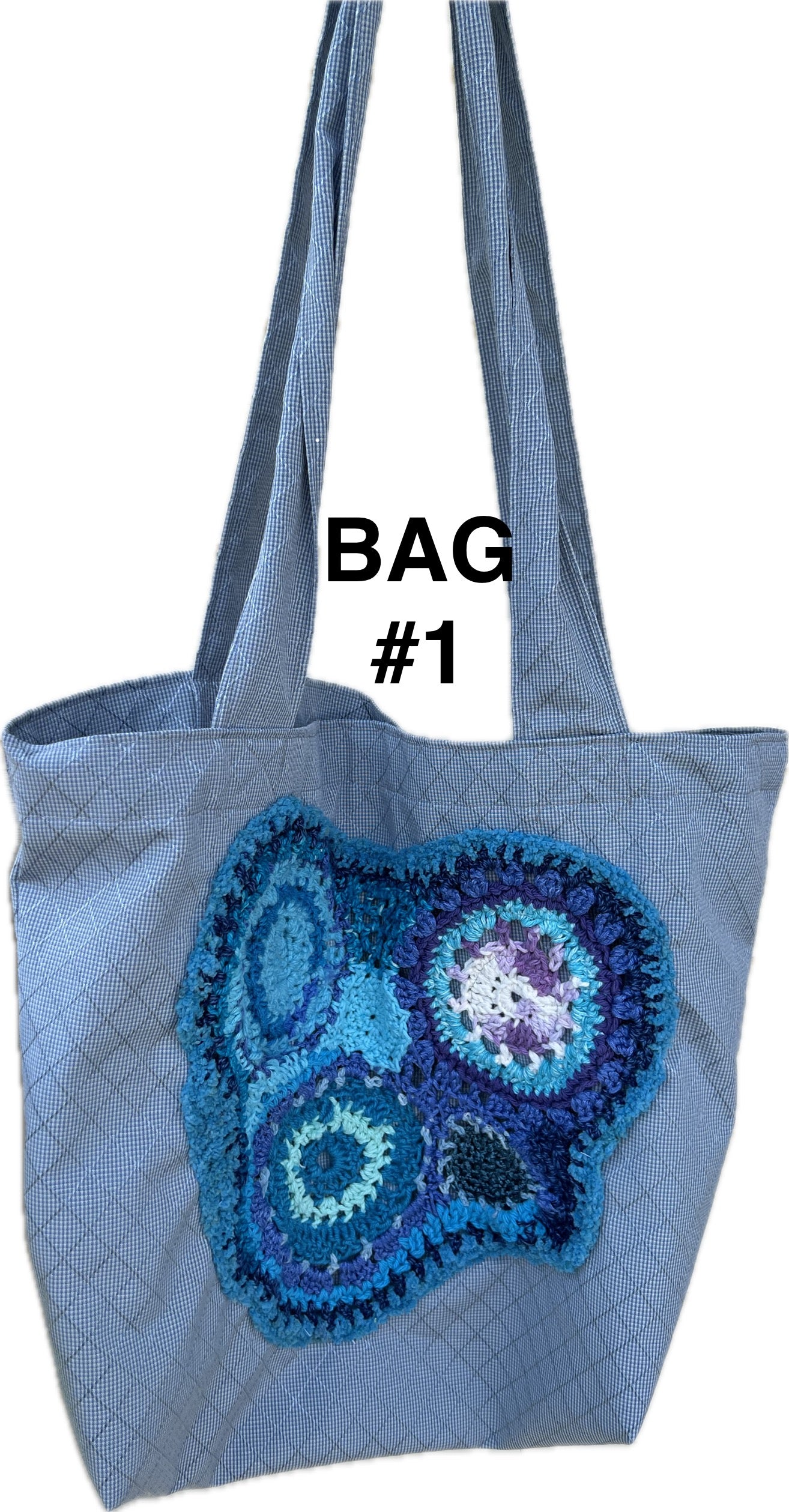 Tote Bag with Freeform Crochet in Blues