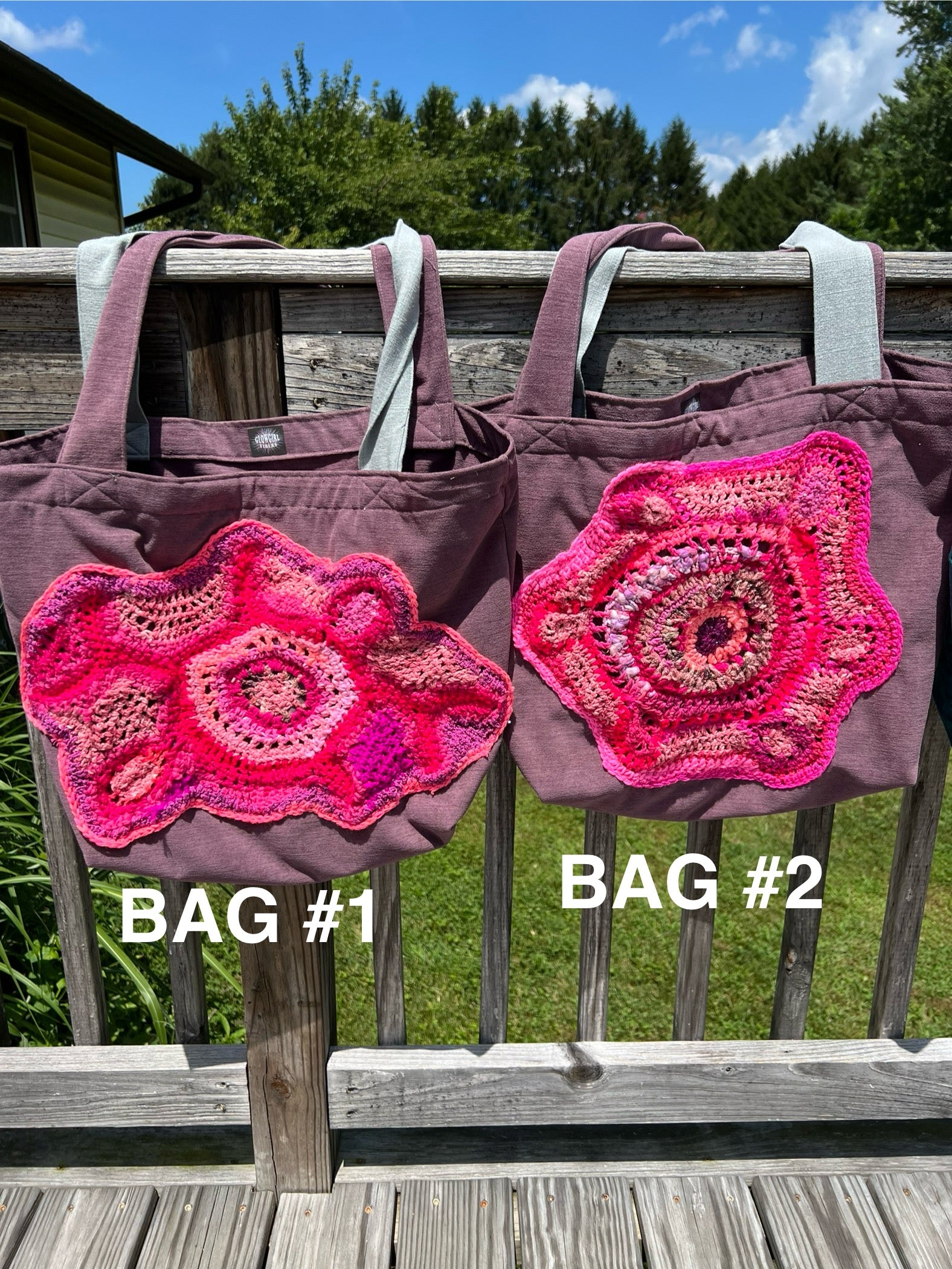 Tote Bag with Freeform Crochet in Pinks