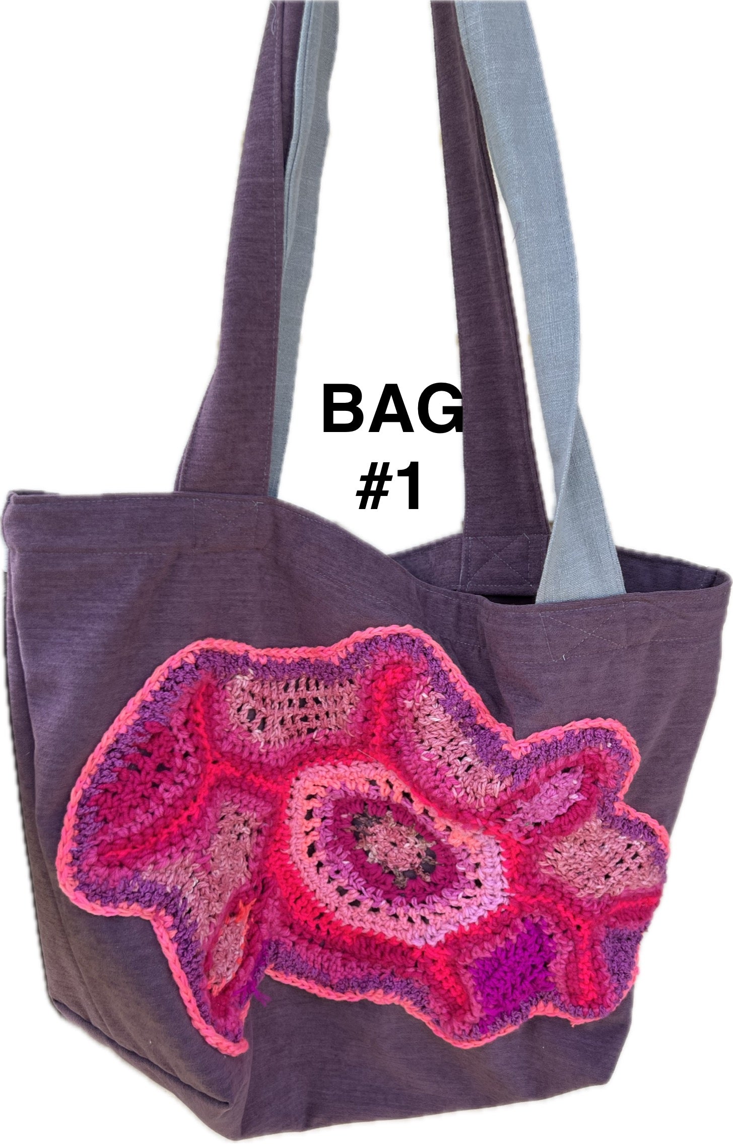 Tote Bag with Freeform Crochet in Pinks