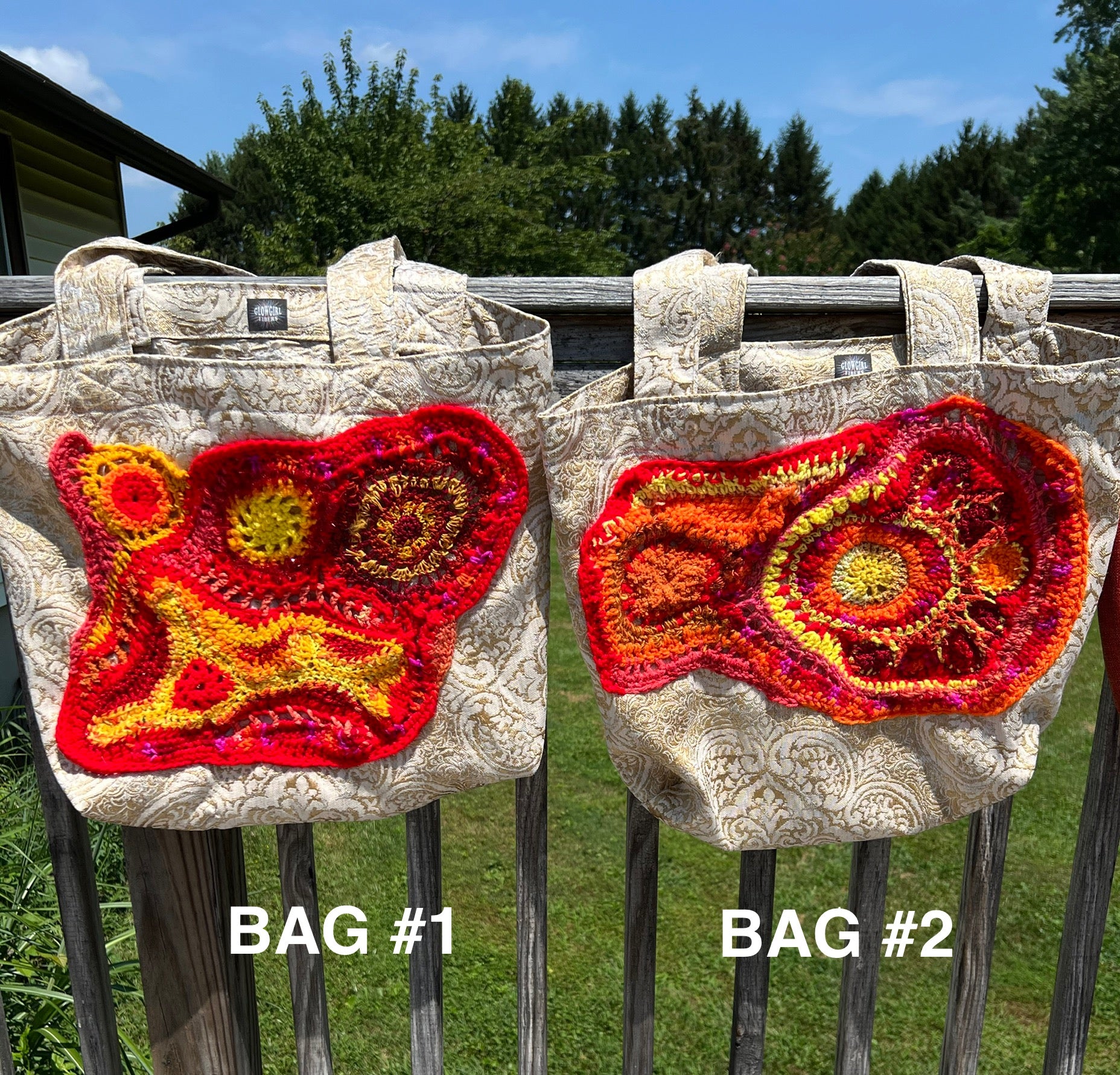 Tote Bag with Freeform Crochet in Reds