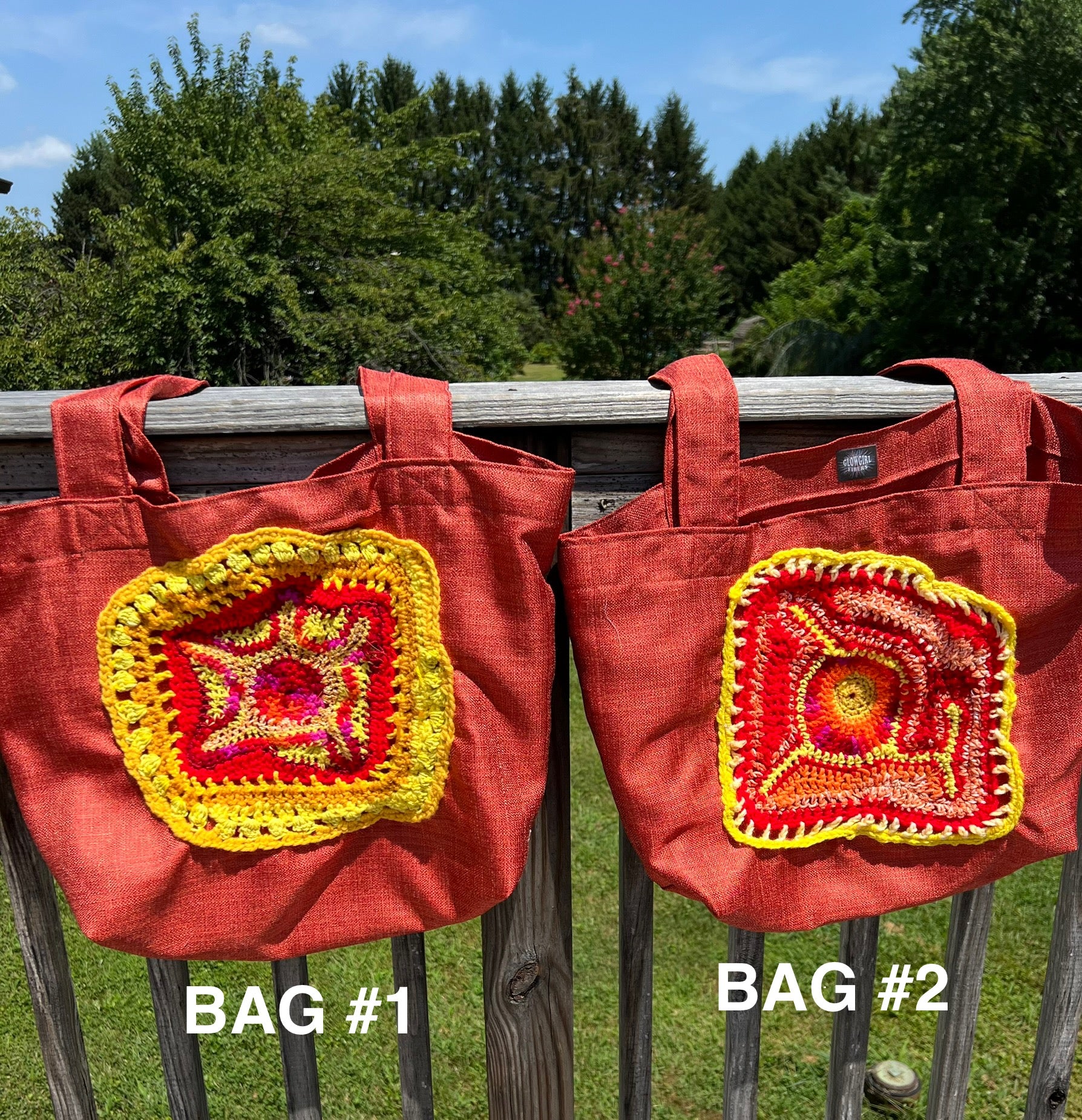 Tote Bag with Freeform Crochet in Yellow/Red