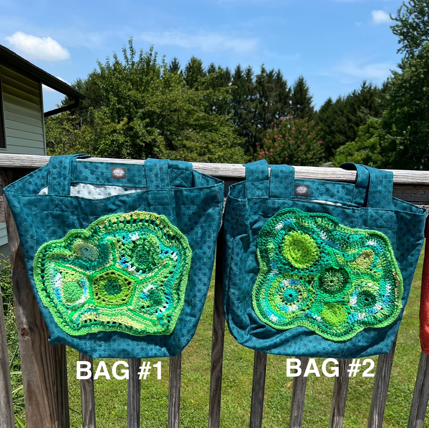 Tote Bag with Freeform Crochet in Greens