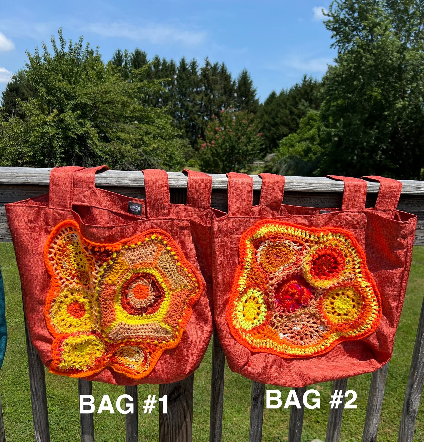 Tote Bag with Freeform Crochet in Oranges
