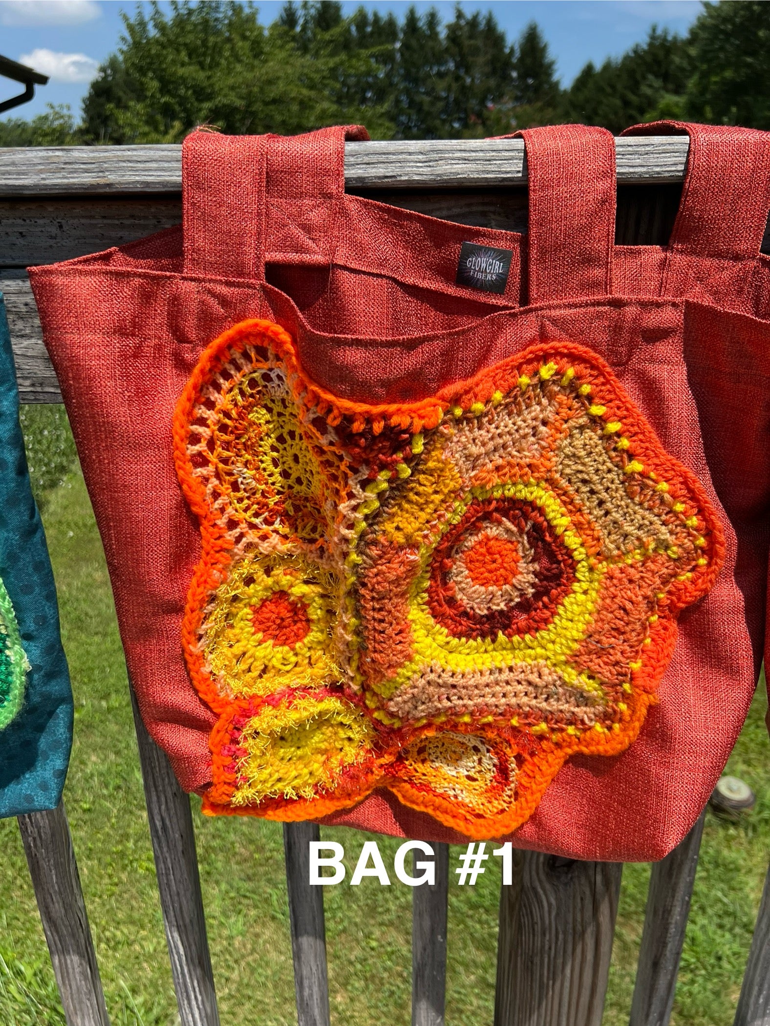 Tote Bag with Freeform Crochet in Oranges