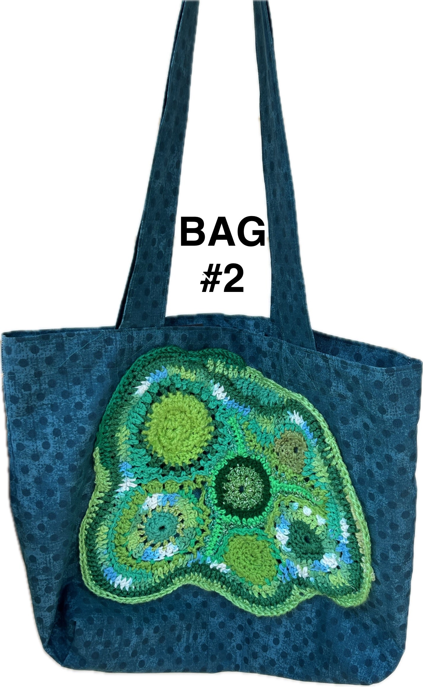 Tote Bag with Freeform Crochet in Greens