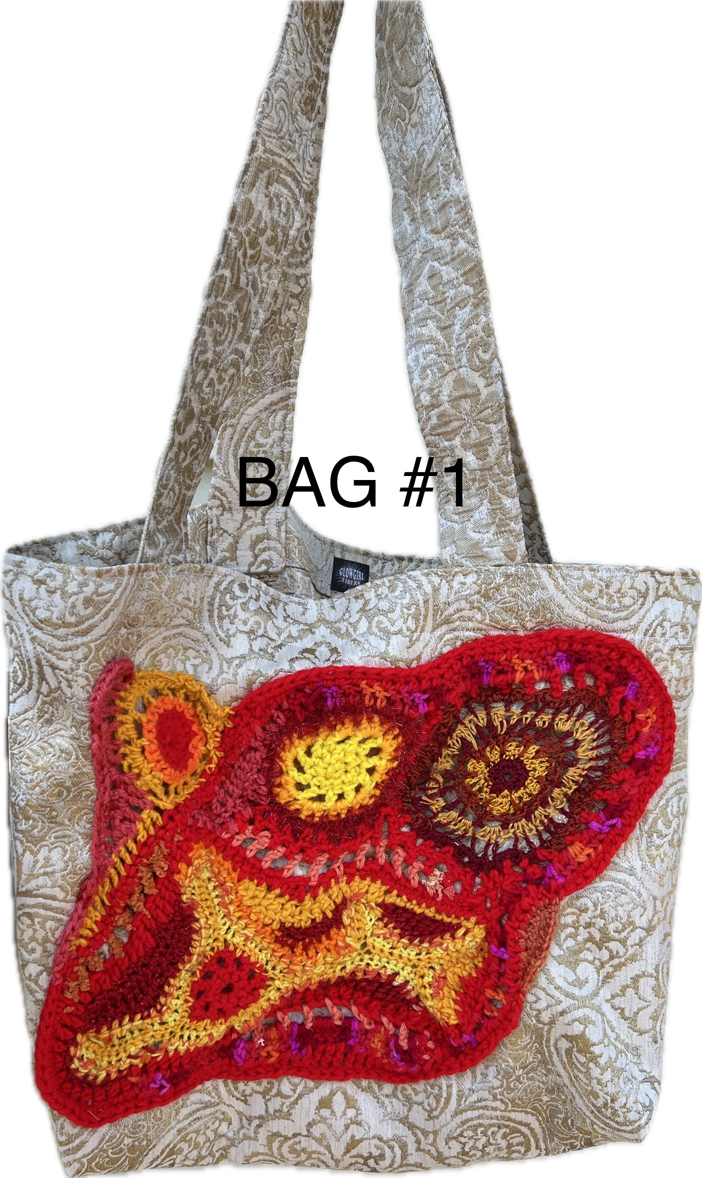 Tote Bag with Freeform Crochet in Reds