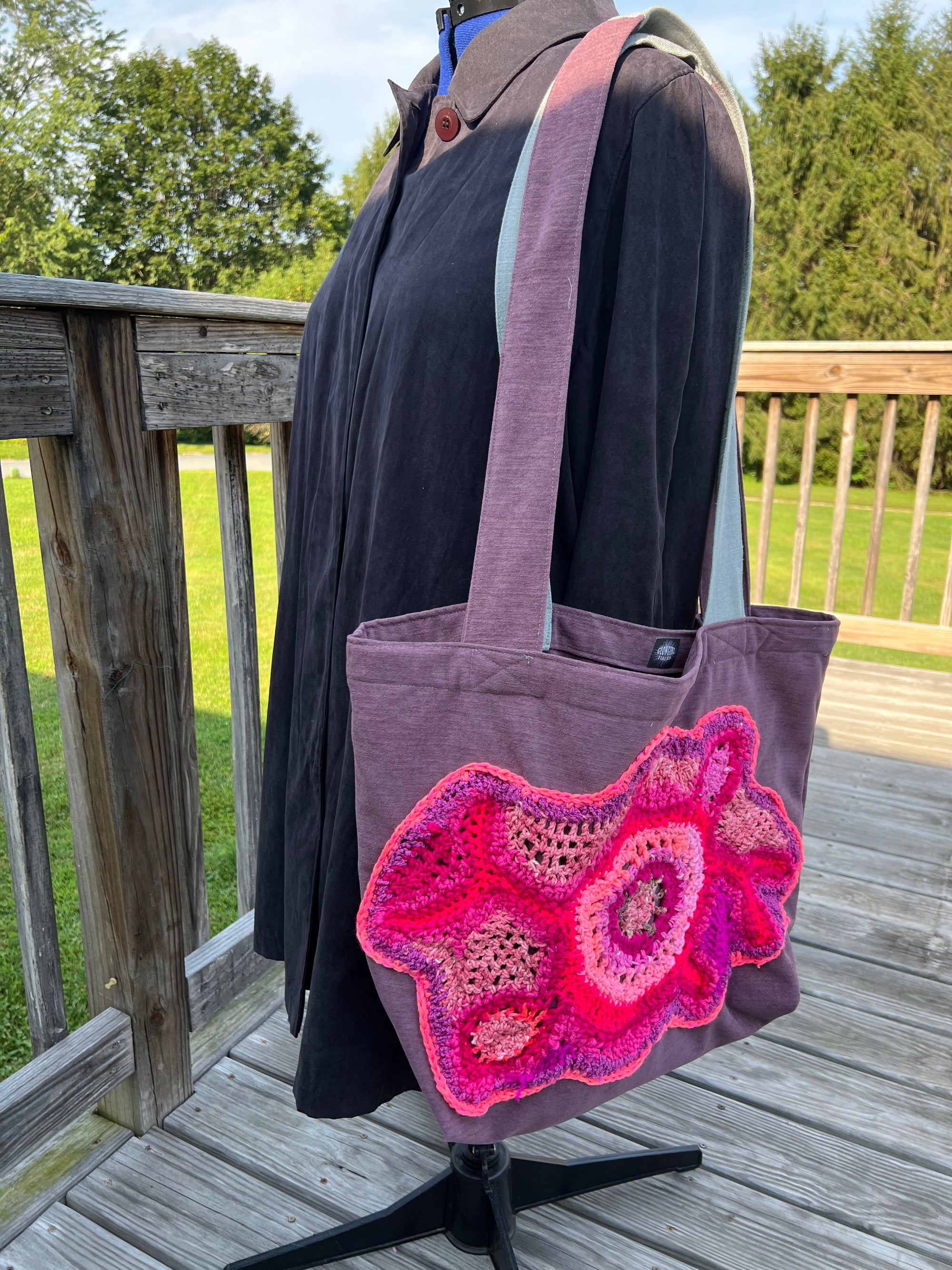 Tote Bag with Freeform Crochet in Pinks
