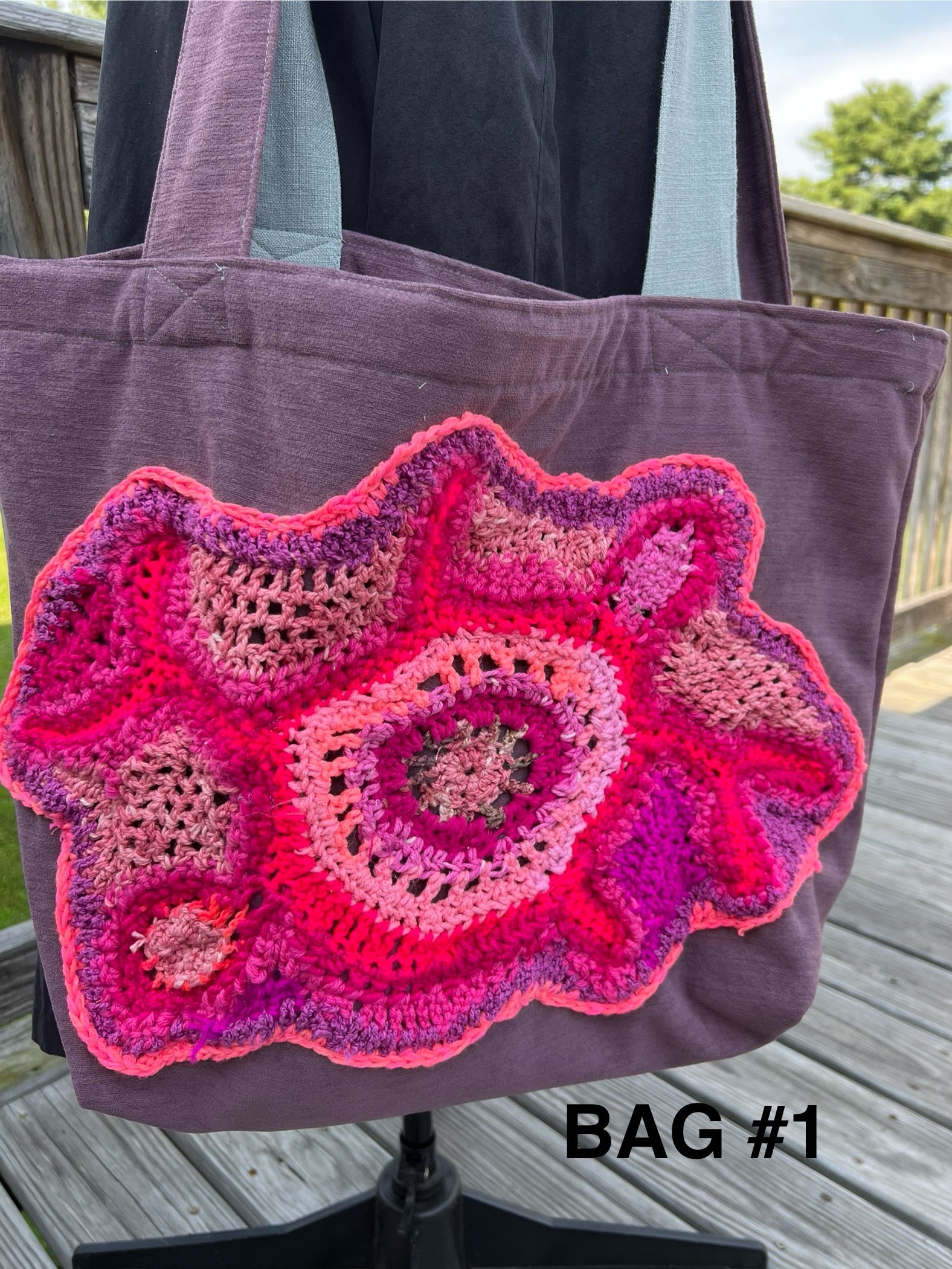 Tote Bag with Freeform Crochet in Pinks