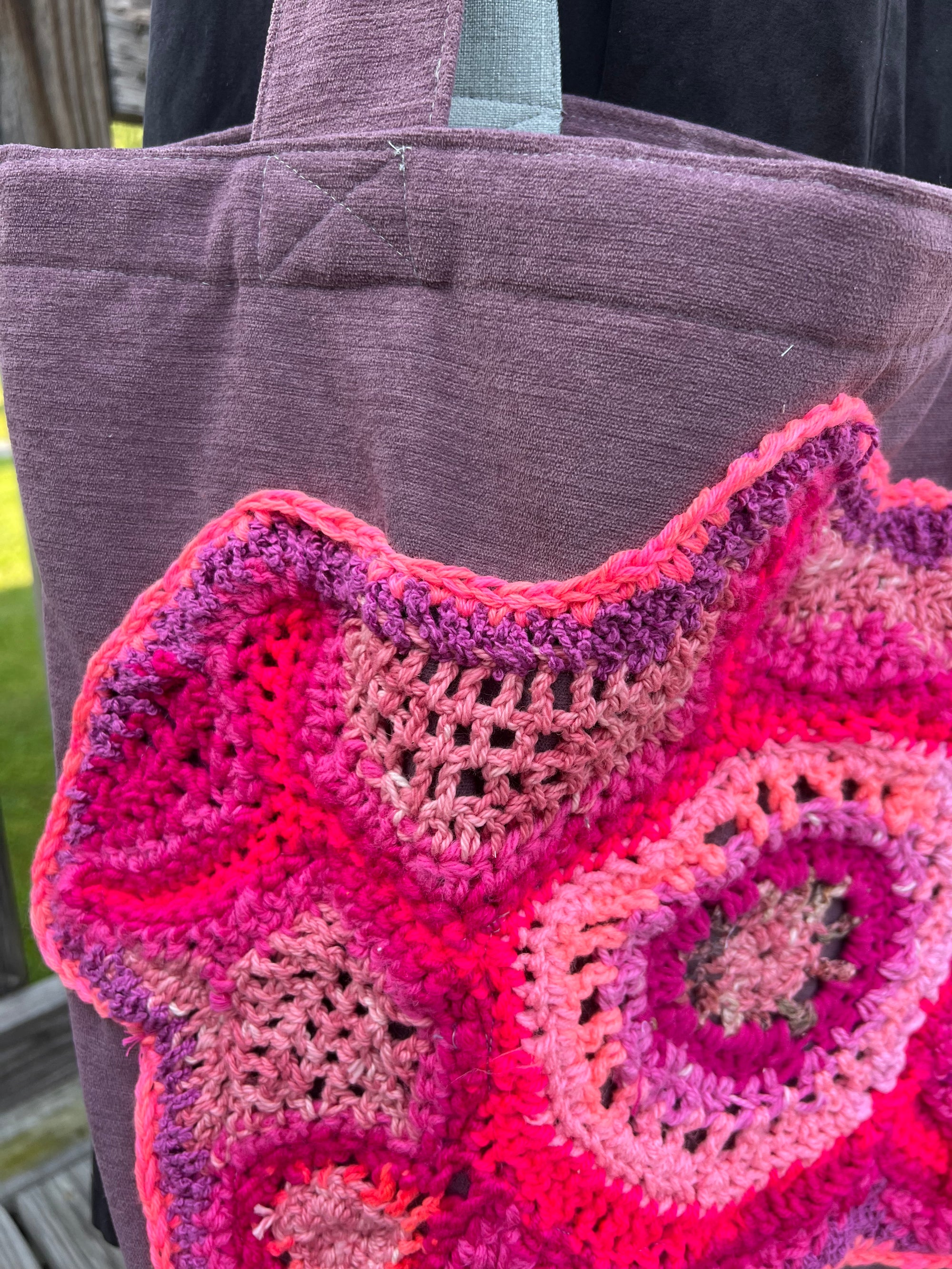 Tote Bag with Freeform Crochet in Pinks