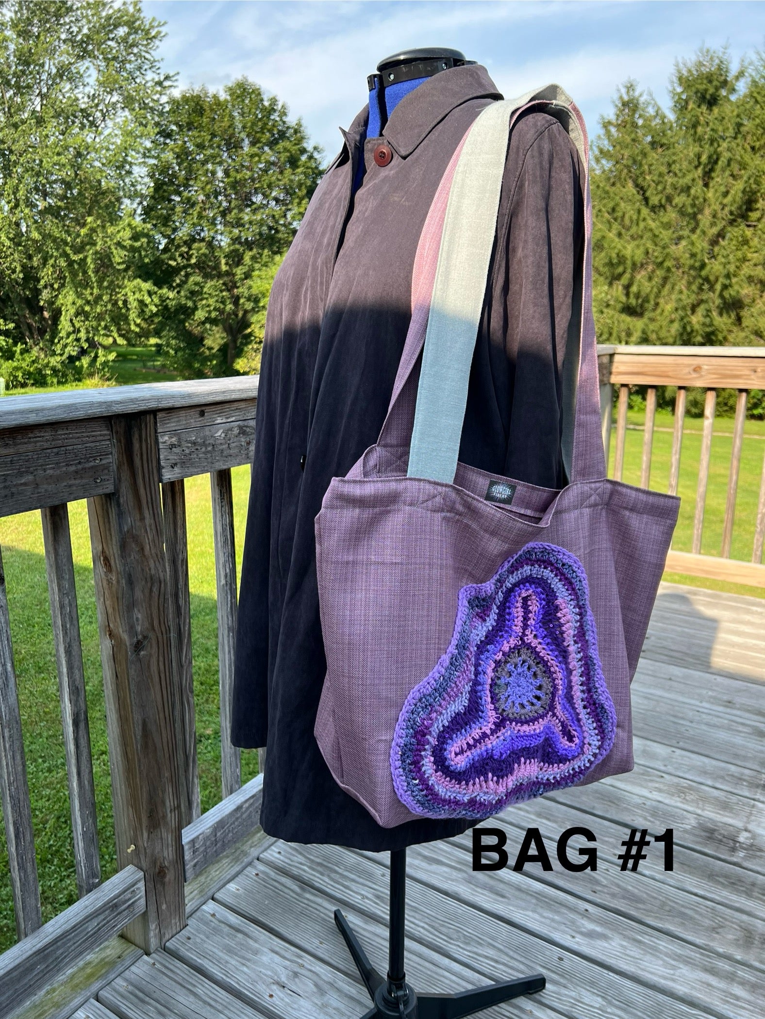 Tote Bag with Freeform Crochet in Purples