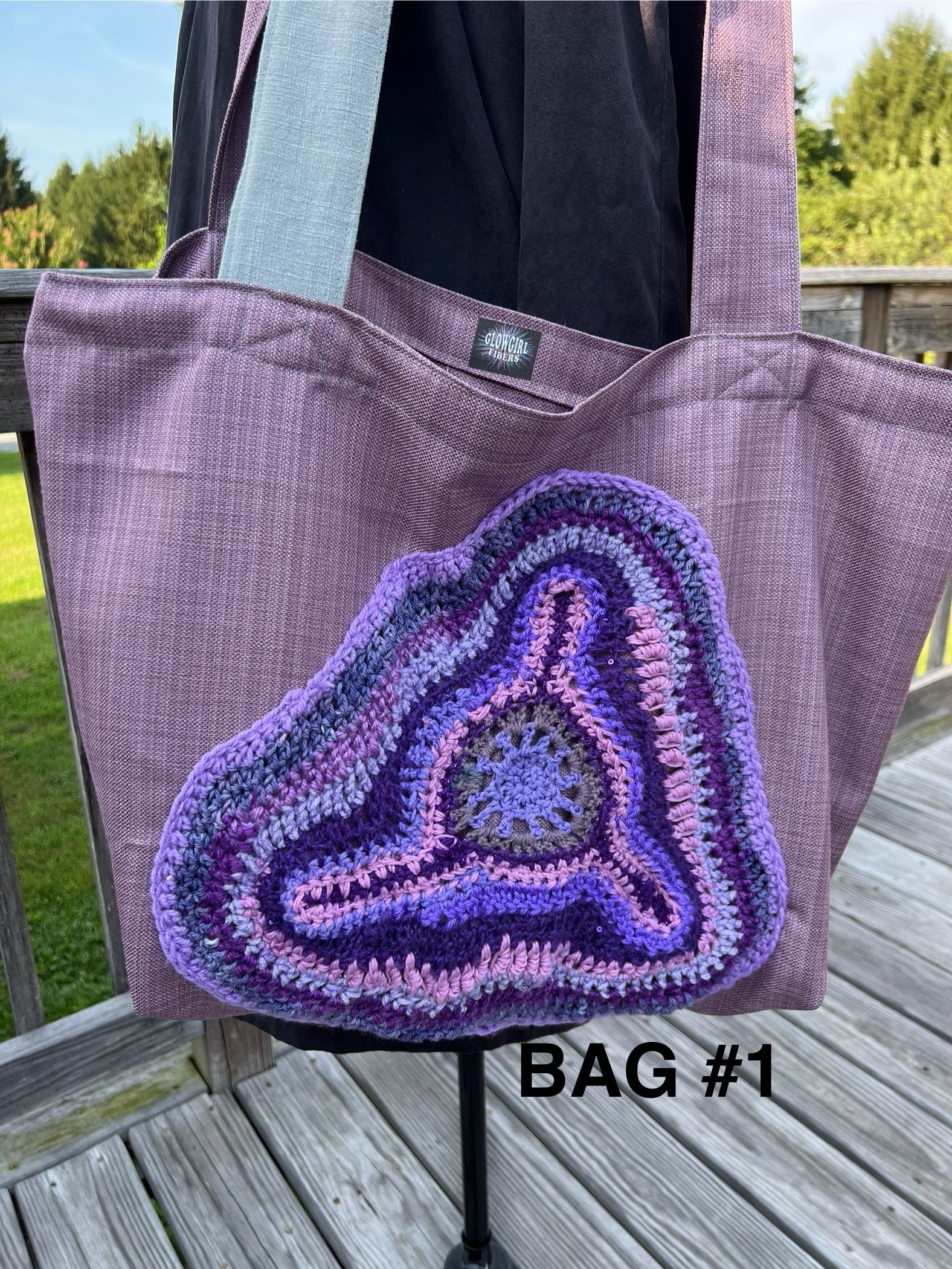 Tote Bag with Freeform Crochet in Purples