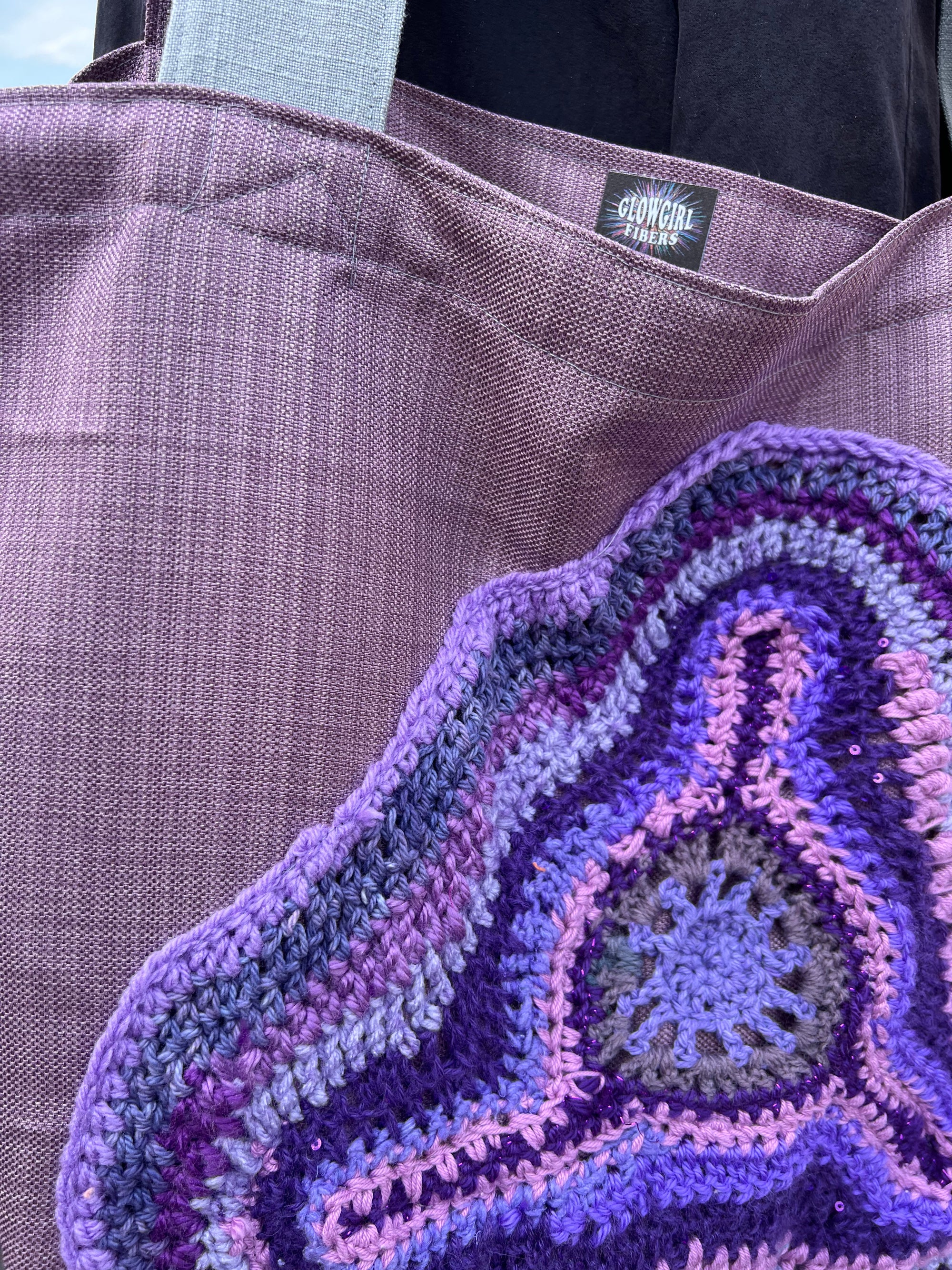 Tote Bag with Freeform Crochet in Purples