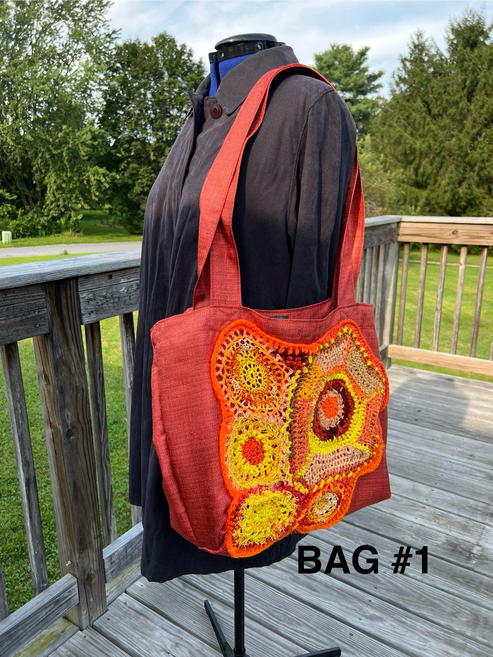 Tote Bag with Freeform Crochet in Oranges