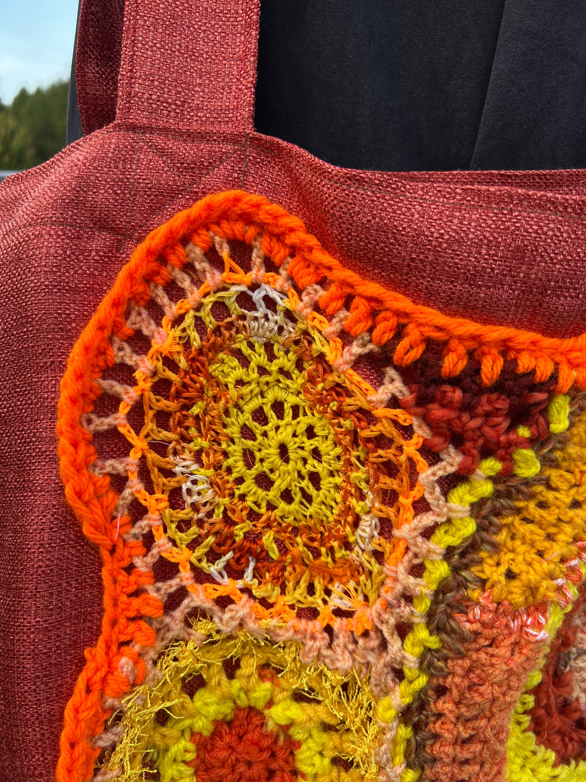 Tote Bag with Freeform Crochet in Oranges