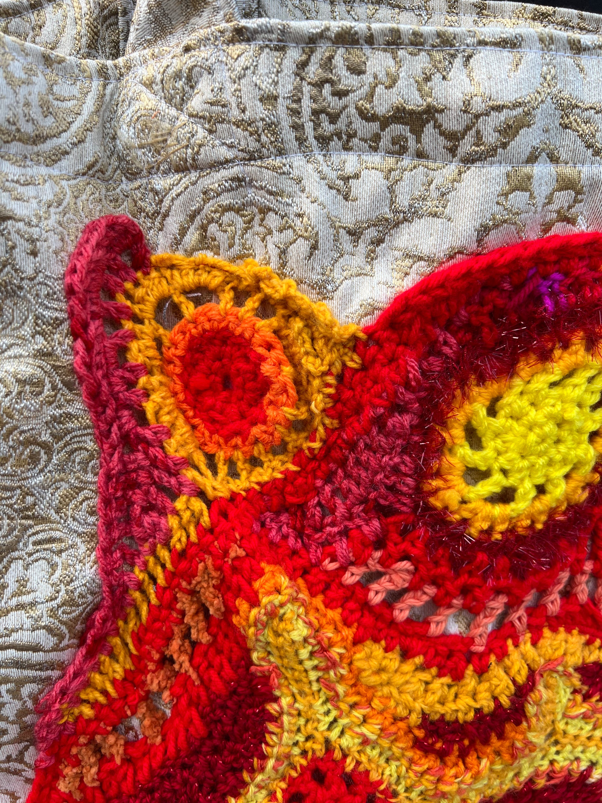 Tote Bag with Freeform Crochet in Reds