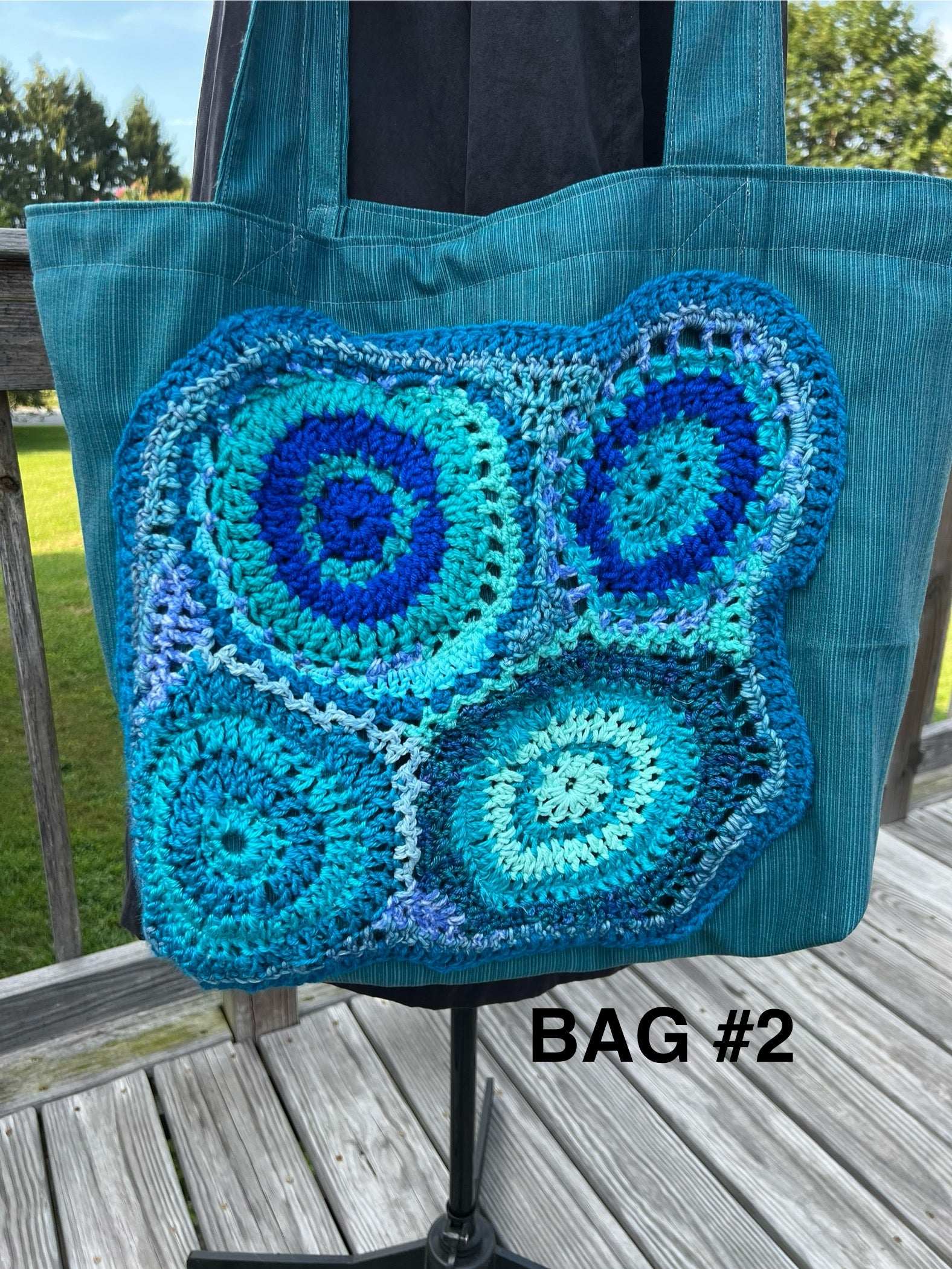 Tote Bag with Freeform Crochet in Blues