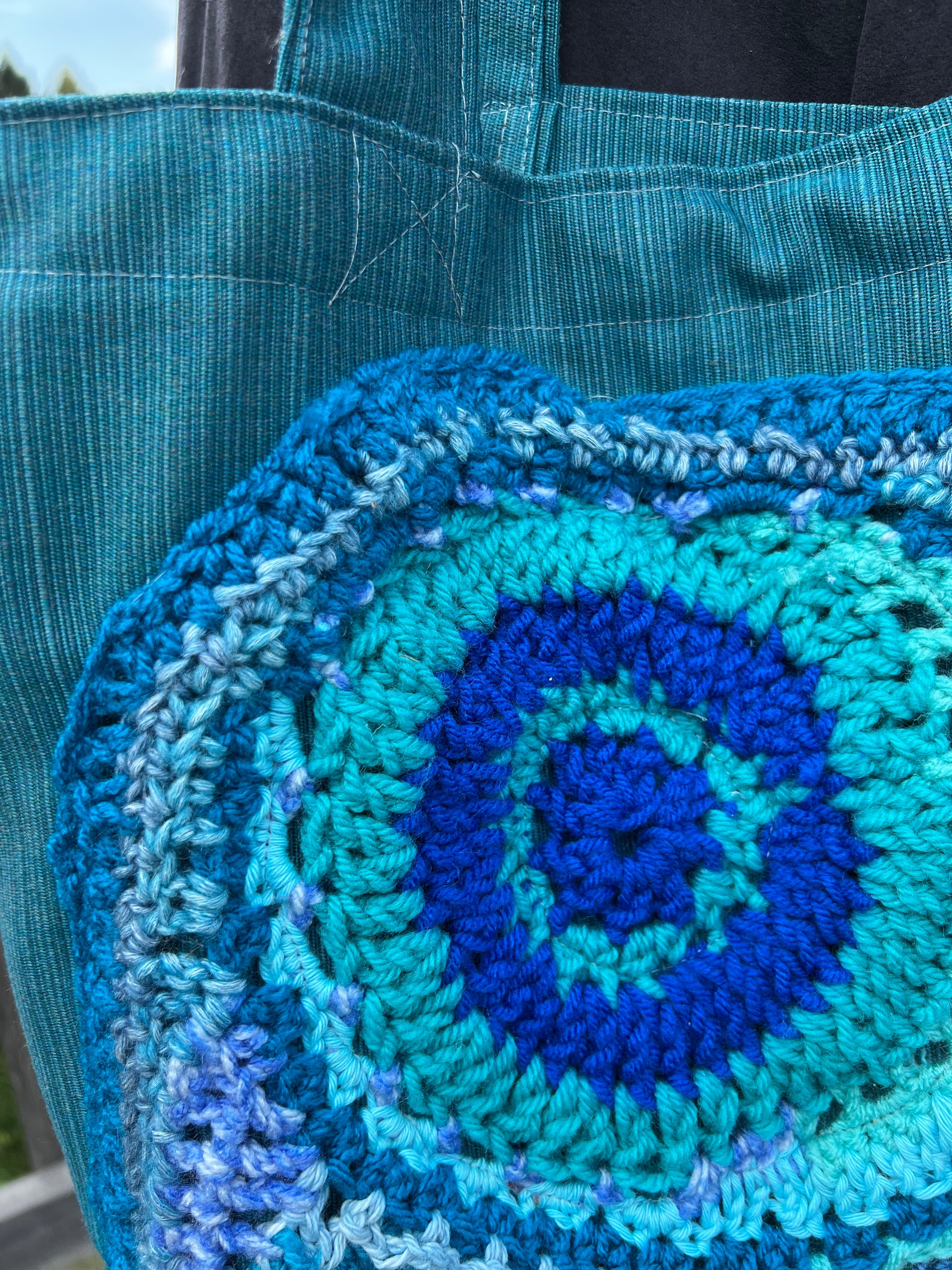 Tote Bag with Freeform Crochet in Blues
