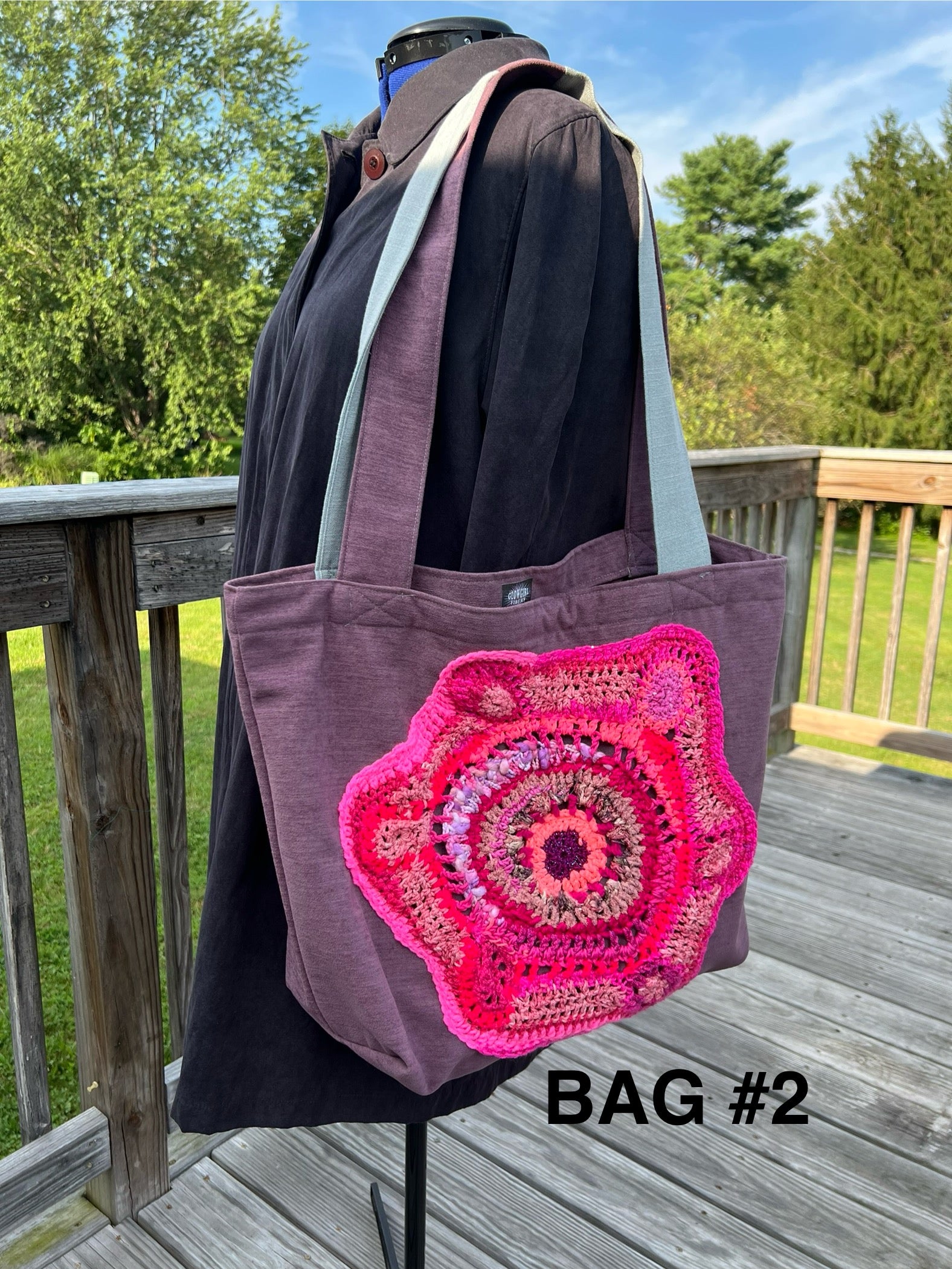 Tote Bag with Freeform Crochet in Pinks