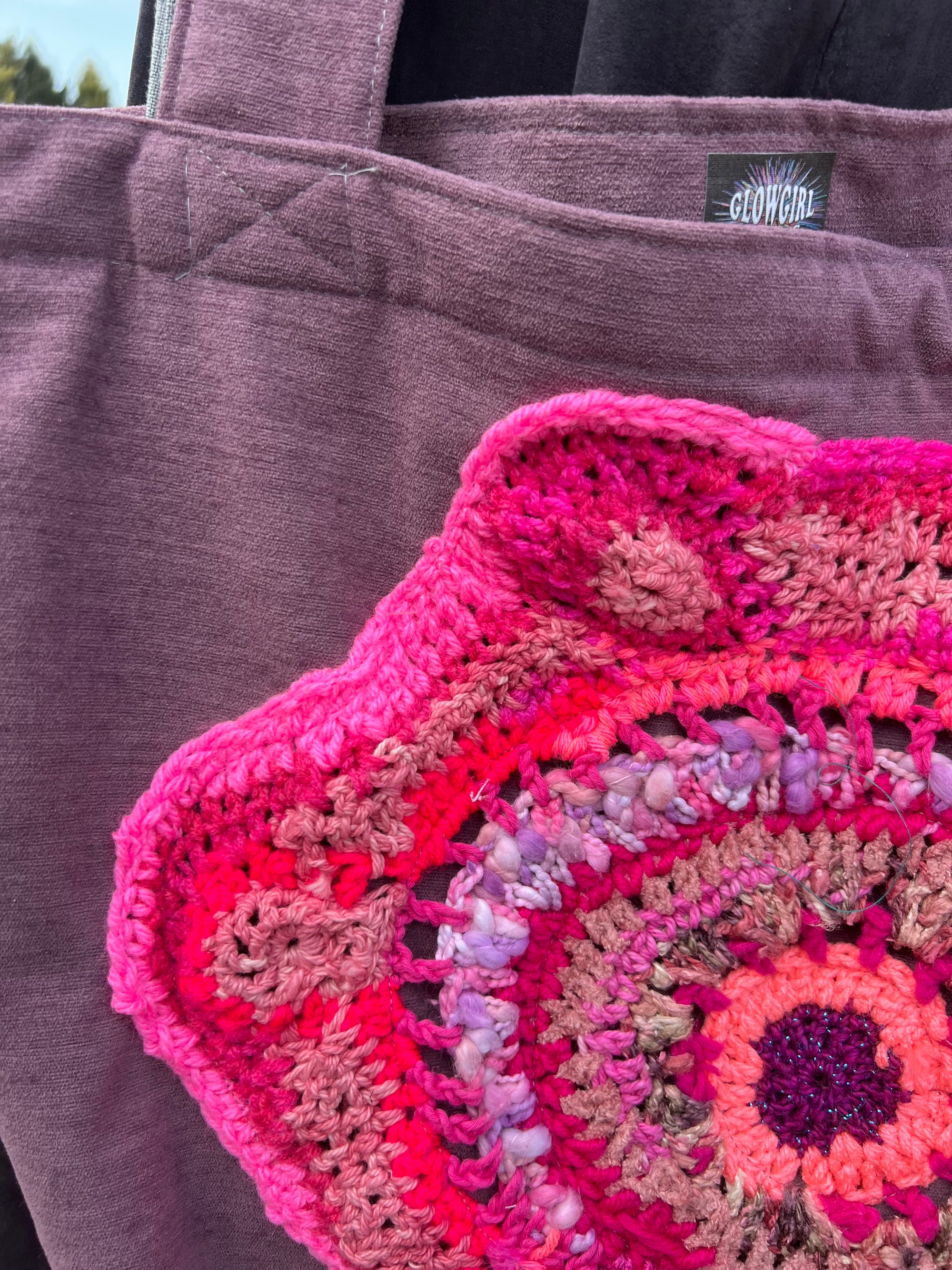 Tote Bag with Freeform Crochet in Pinks