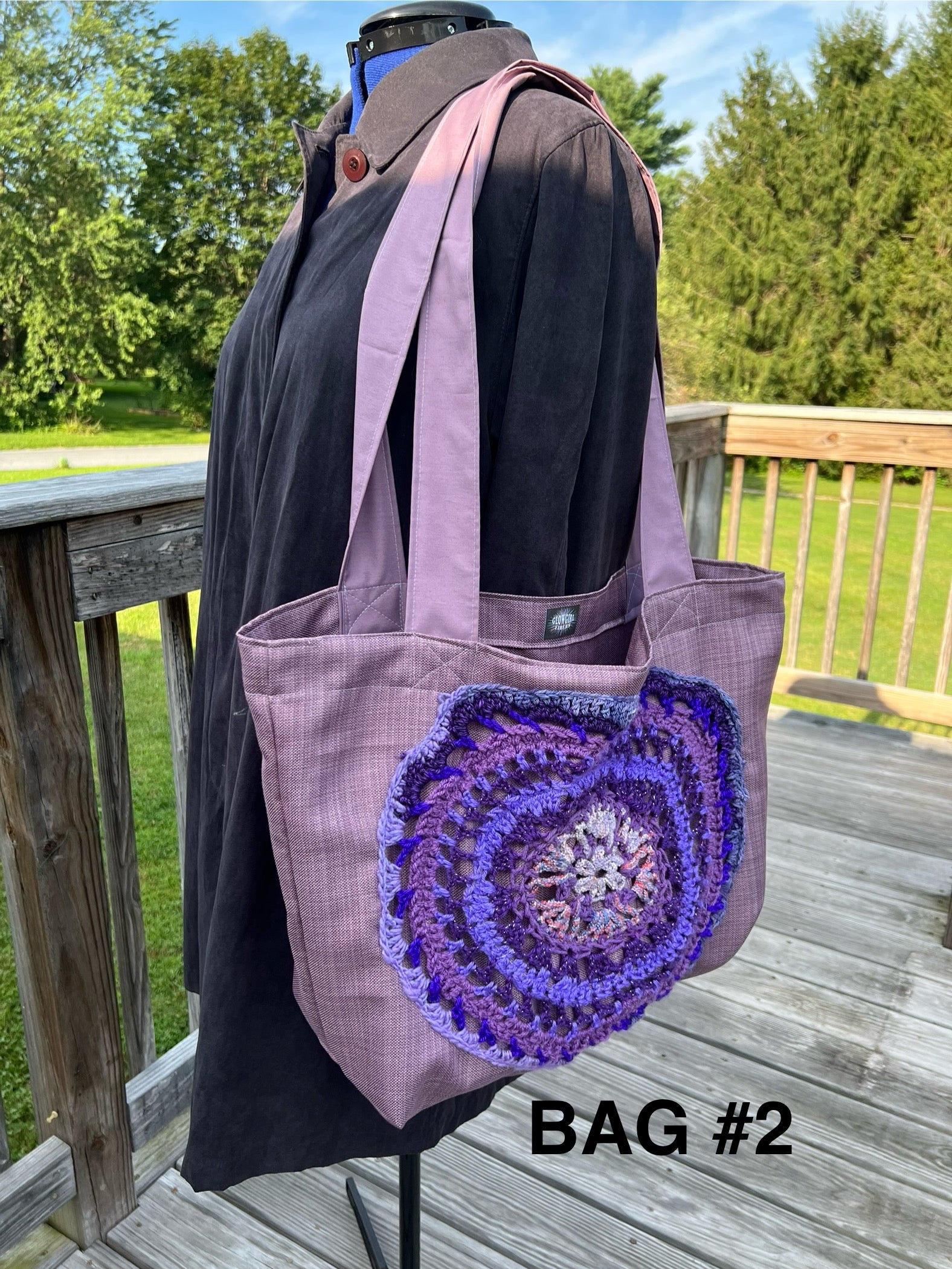Tote Bag with Freeform Crochet in Purples