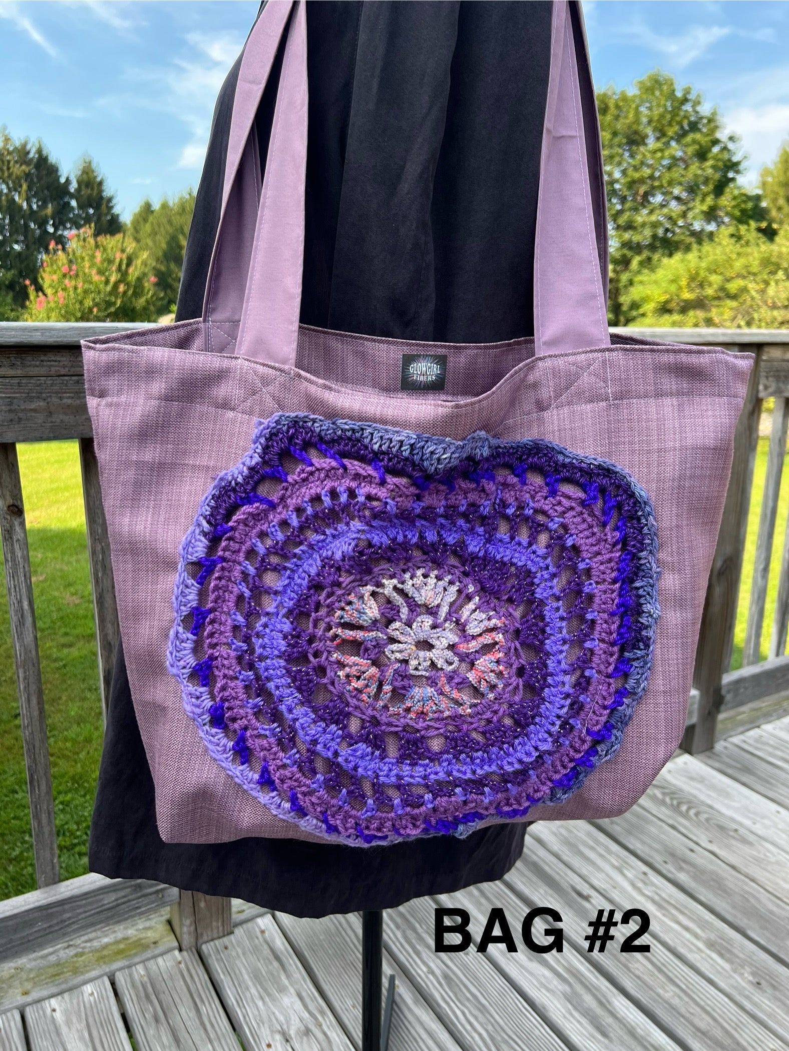 Tote Bag with Freeform Crochet in Purples