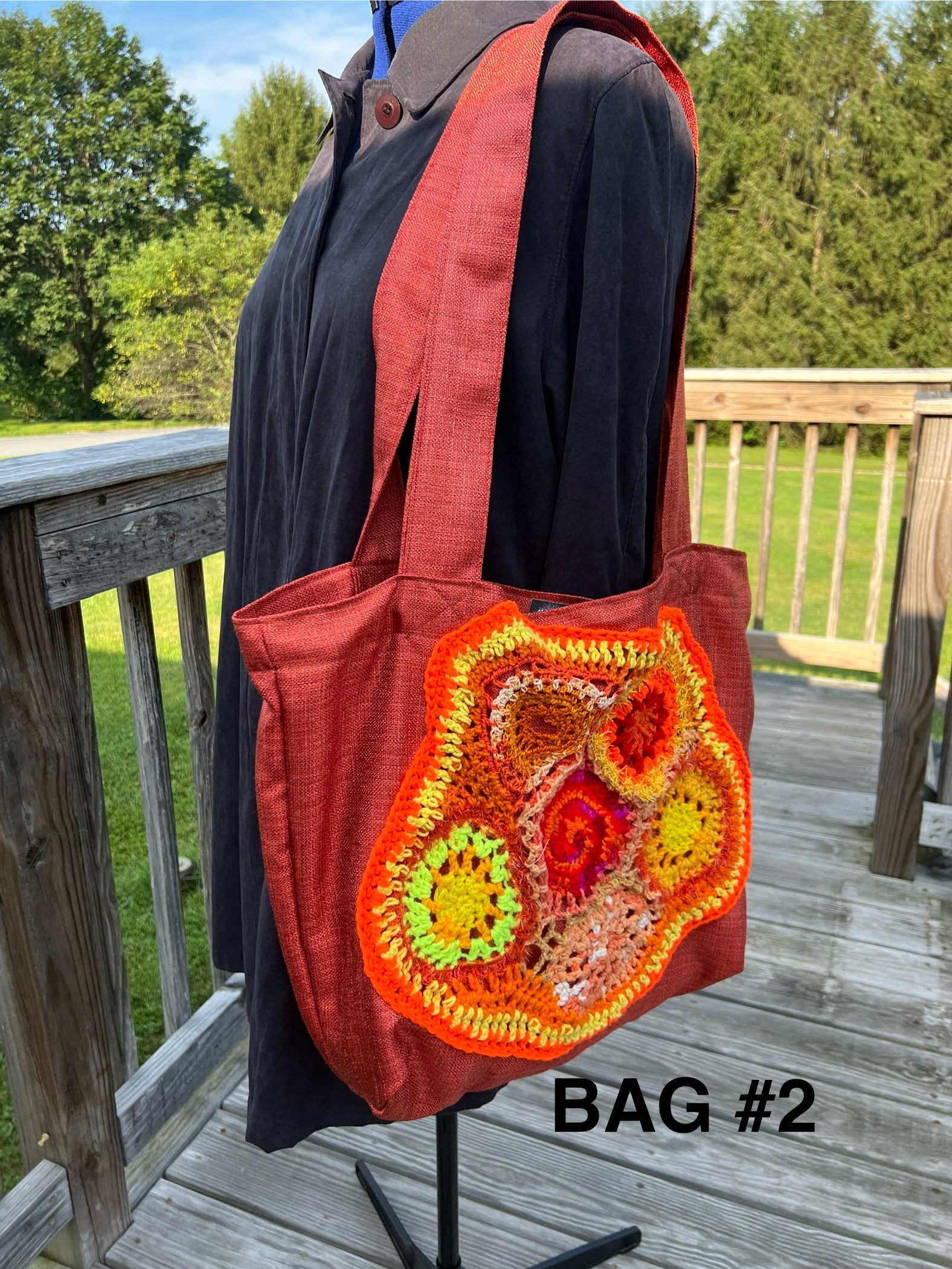 Tote Bag with Freeform Crochet in Oranges