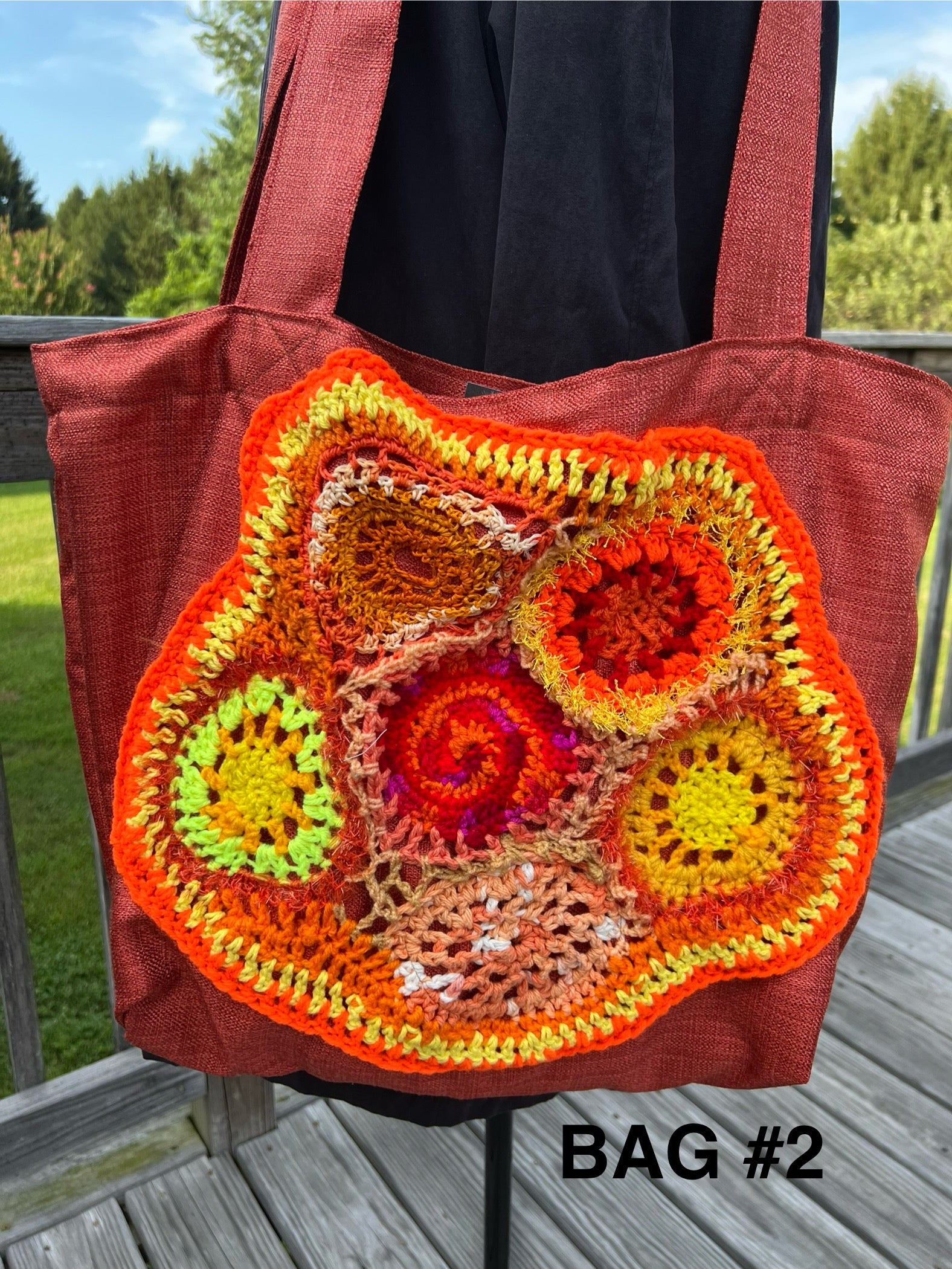 Tote Bag with Freeform Crochet in Oranges