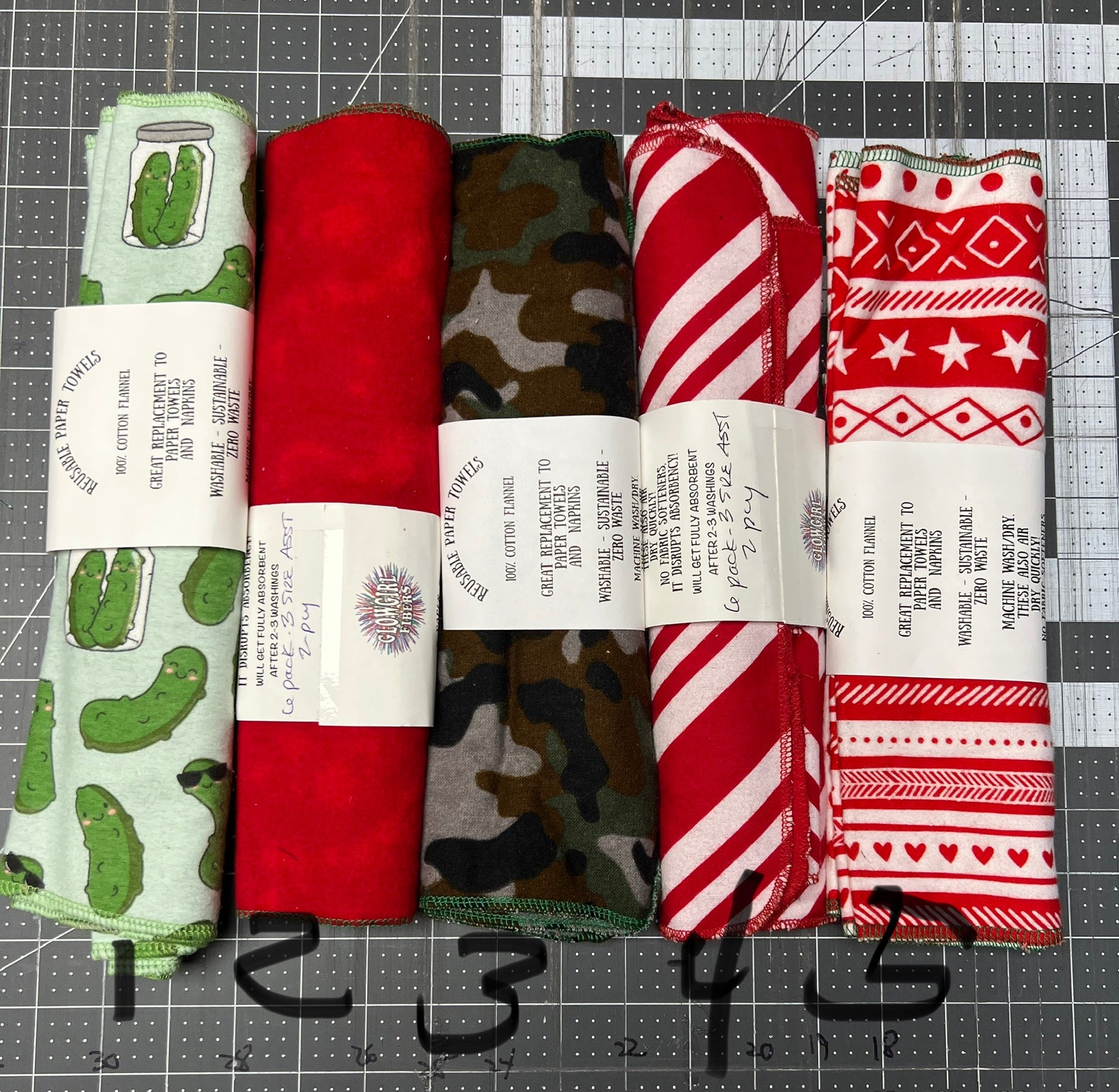 3 size Assorted 6 Pack -  Two Ply Reusable Paper Towels