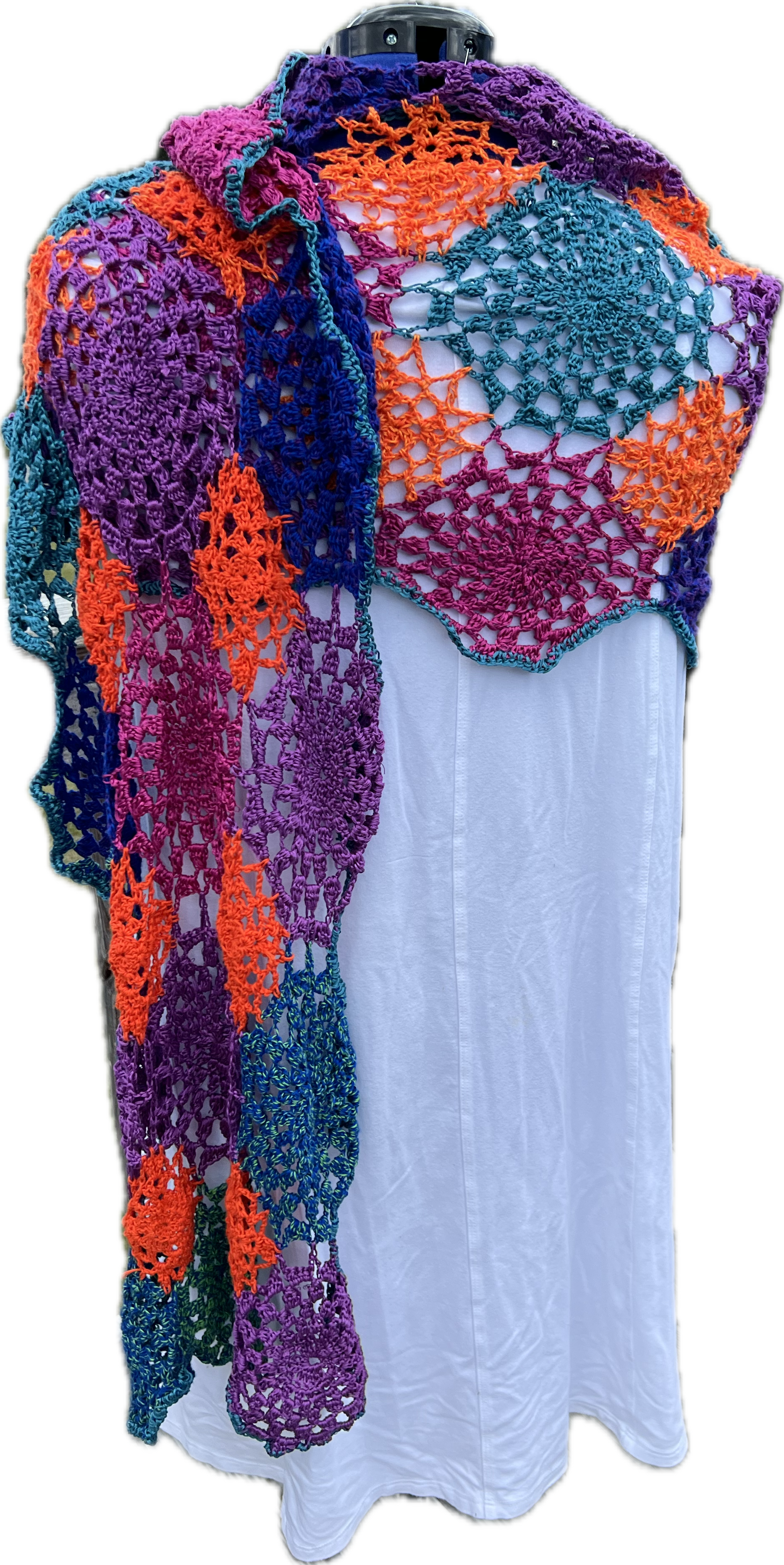 Summer Shawl Open Crochet Magenta, Coral, Blue and Purple