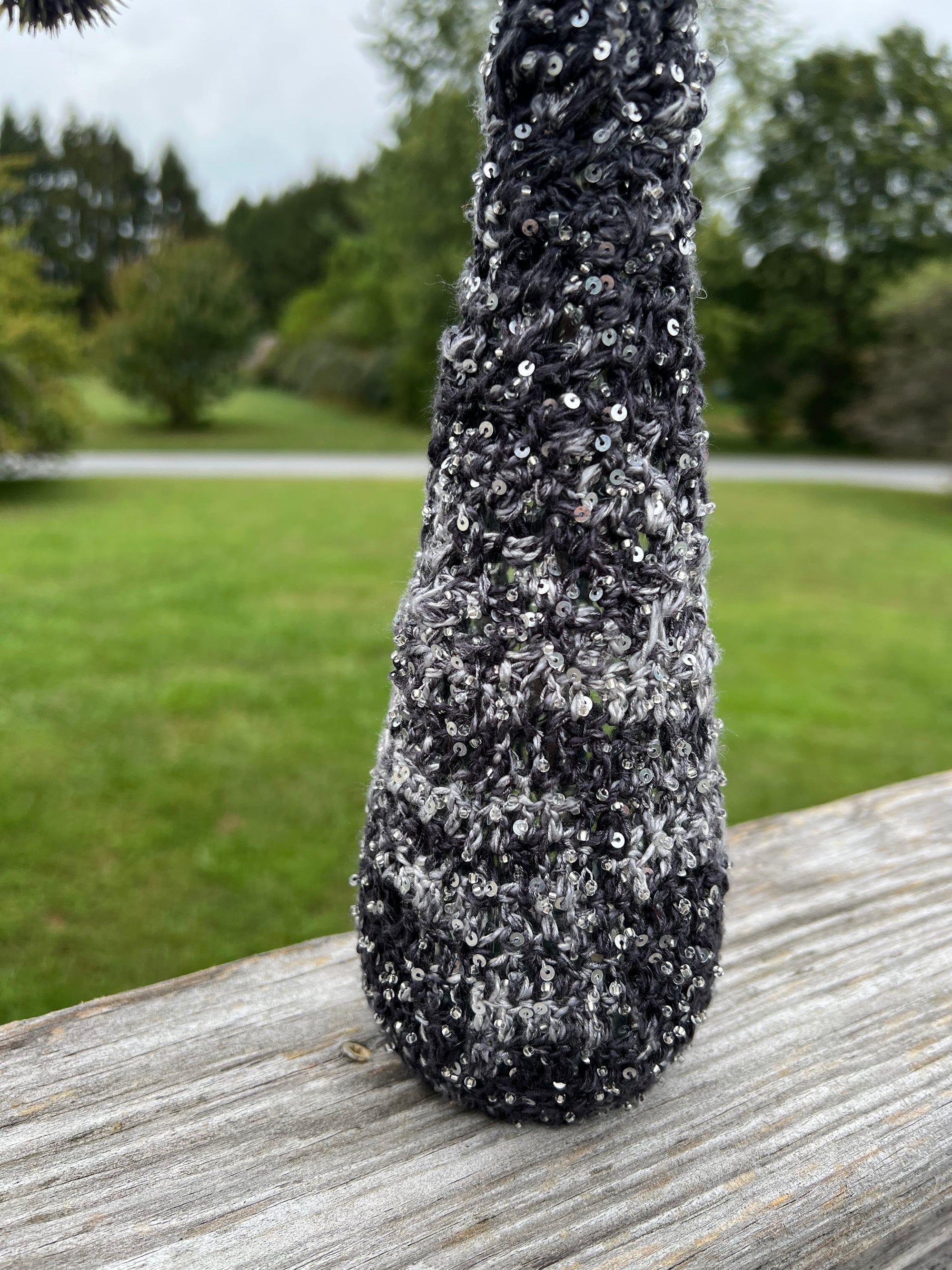 Upcycled Glass Vase in Black, Gray and Sequins