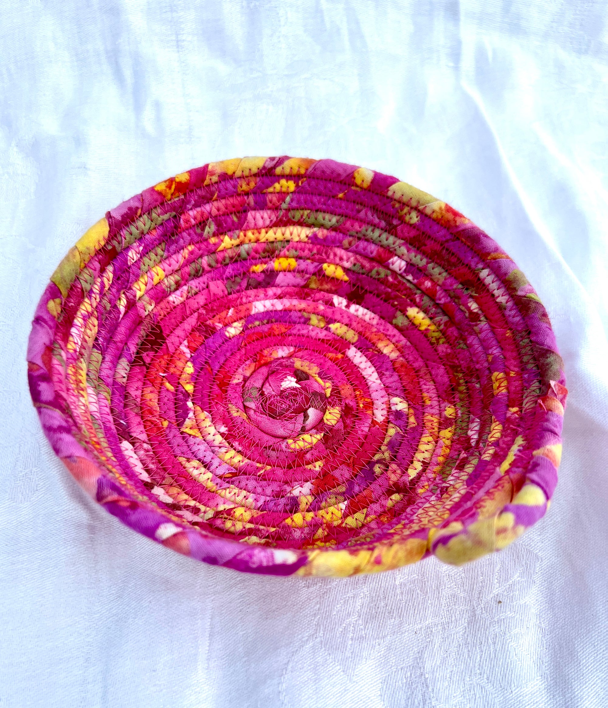 Basket Coiled Rope in Pinks with Yellow