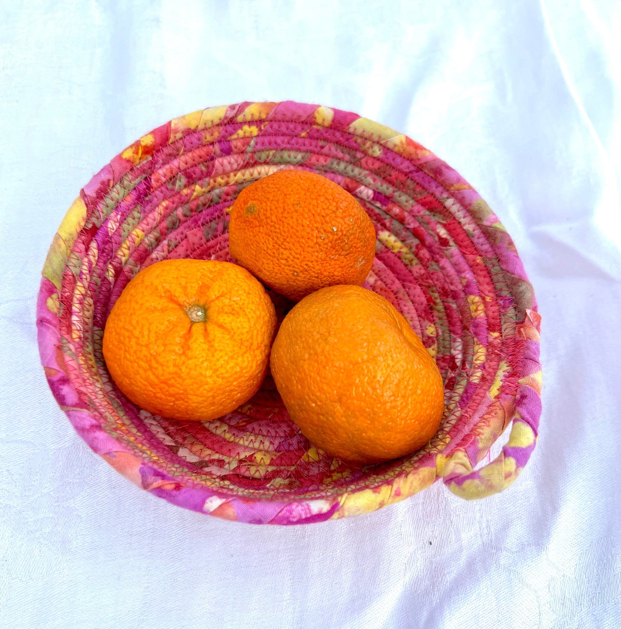 Basket Coiled Rope in Pinks with Yellow