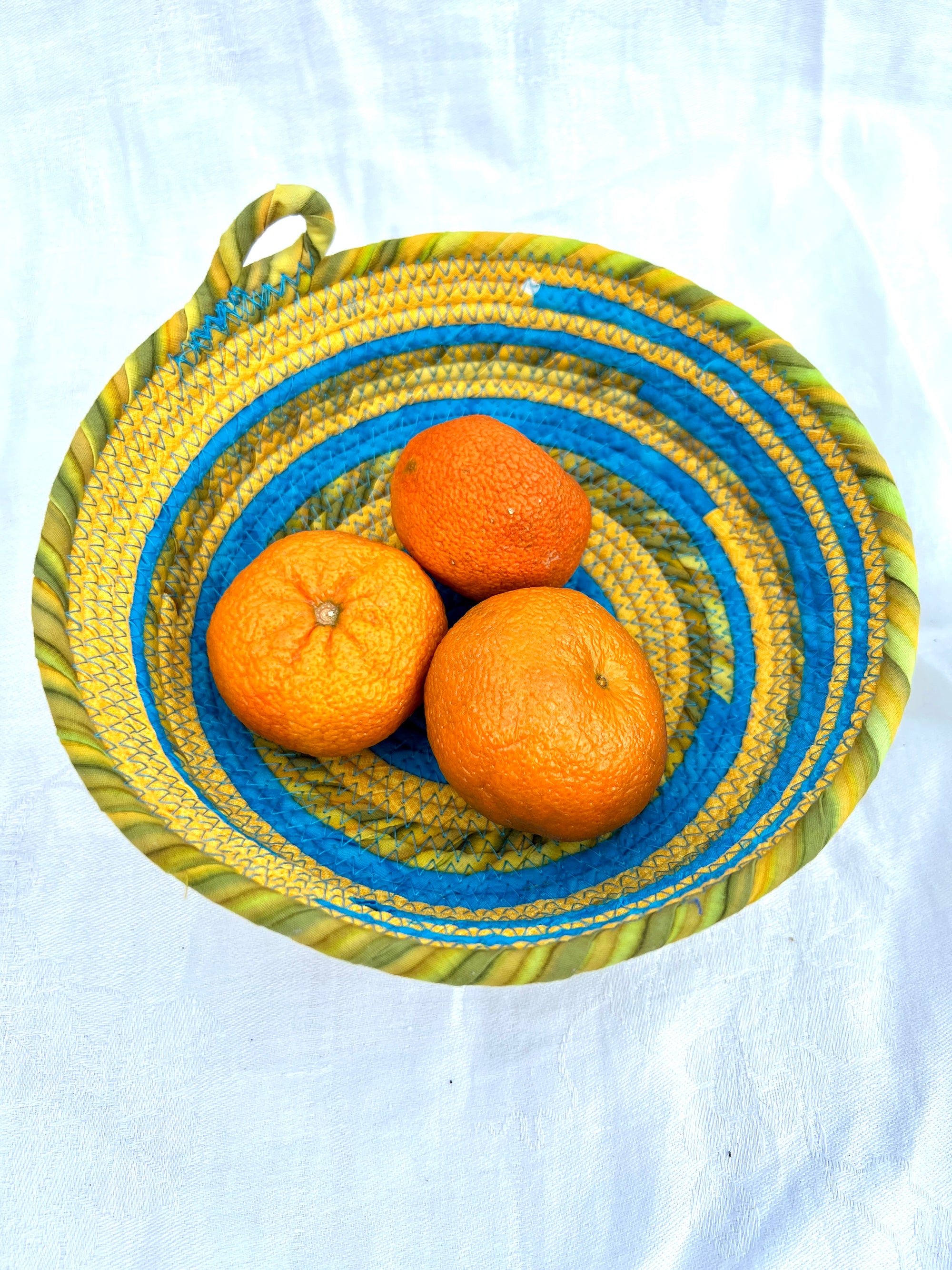 Basket Coiled Rope Yellow and Turquoise