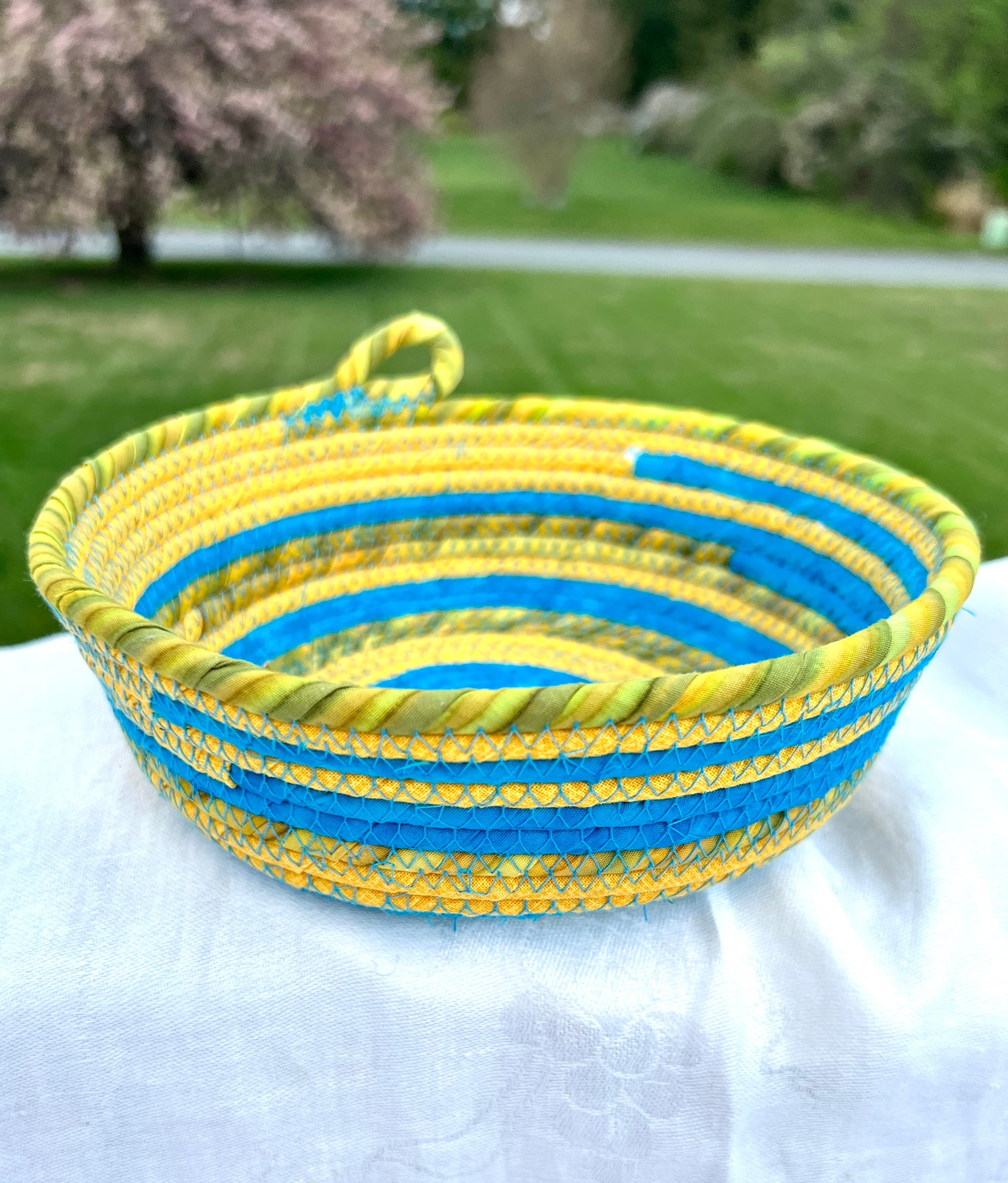 Basket Coiled Rope Yellow and Turquoise