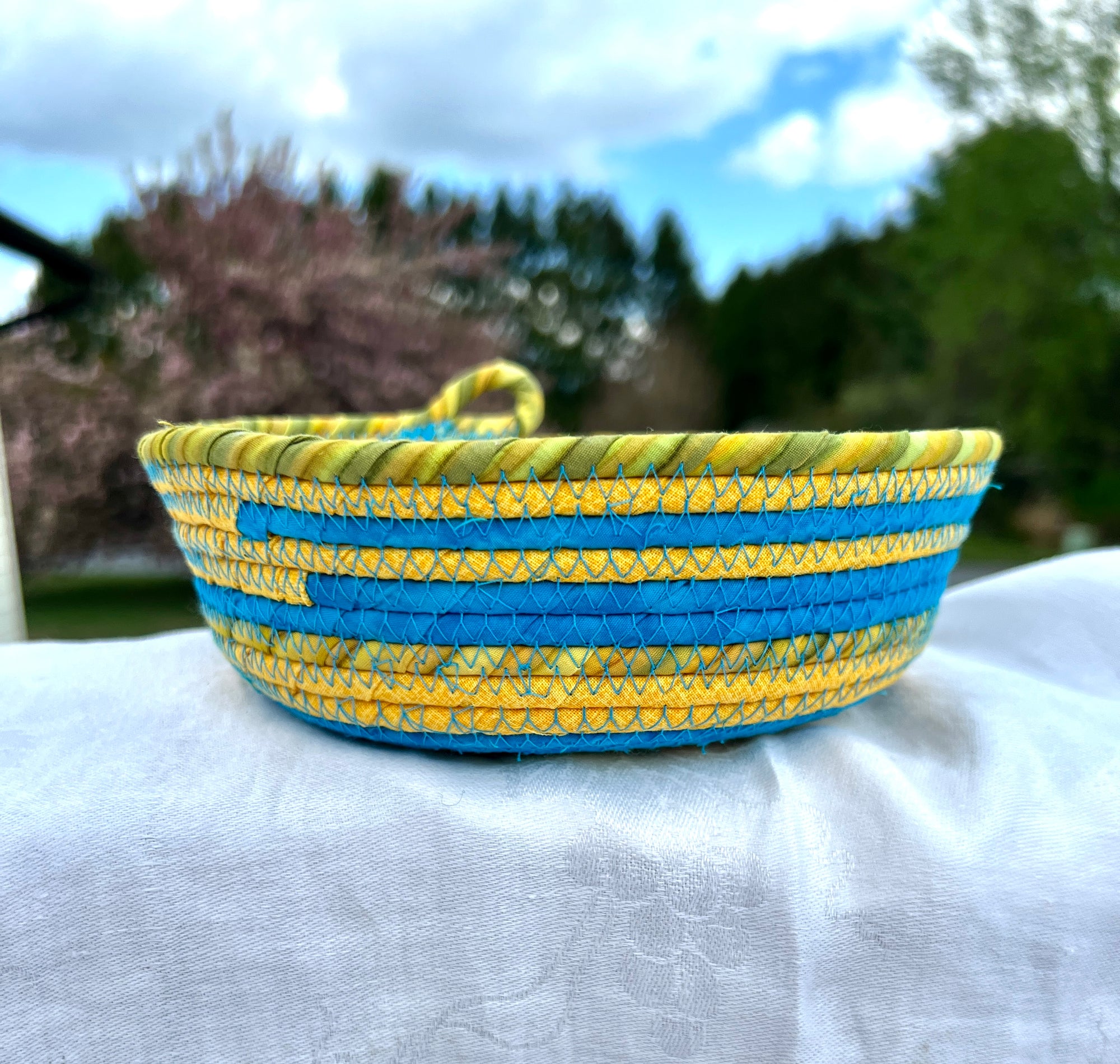 Basket Coiled Rope Yellow and Turquoise