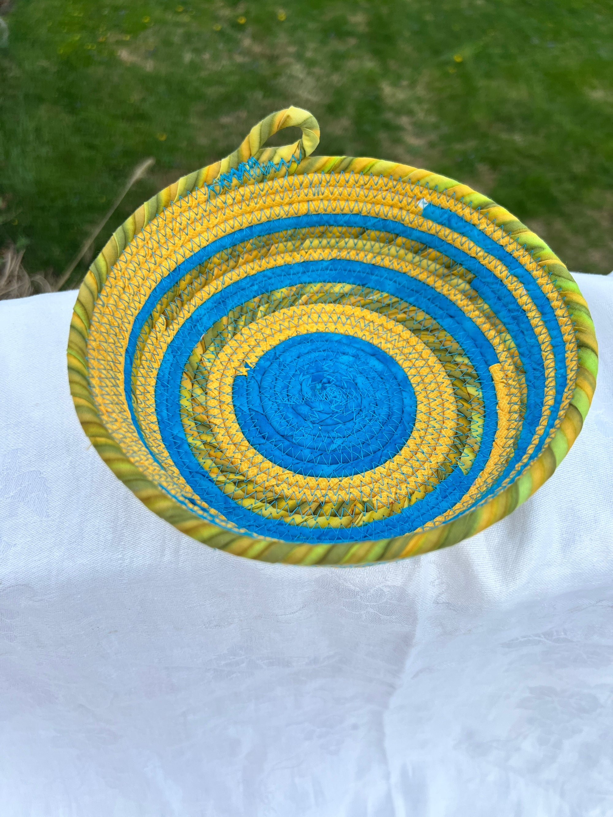 Basket Coiled Rope Yellow and Turquoise