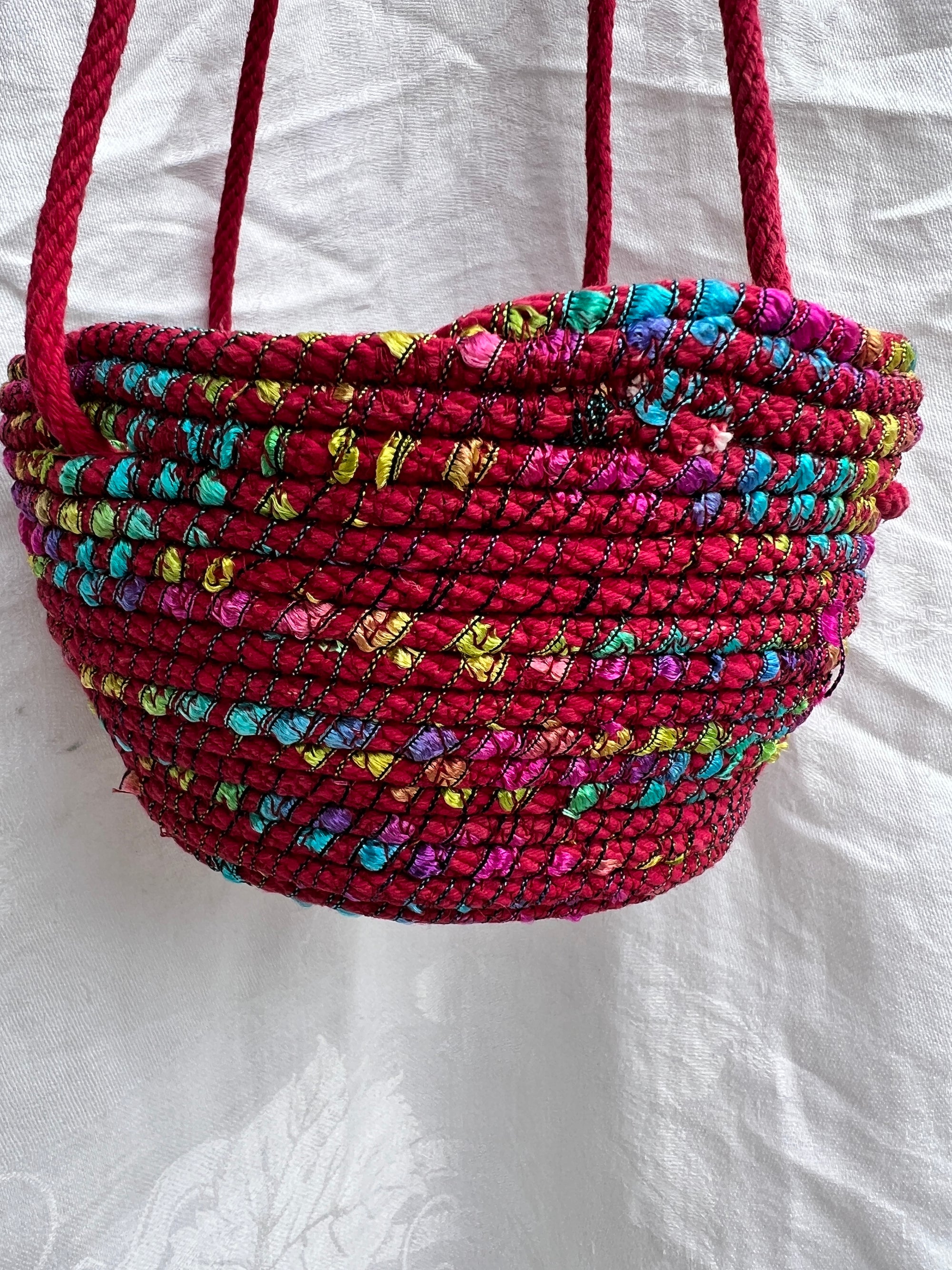 Hanging Planter Coiled Rope Wine with Ribbon