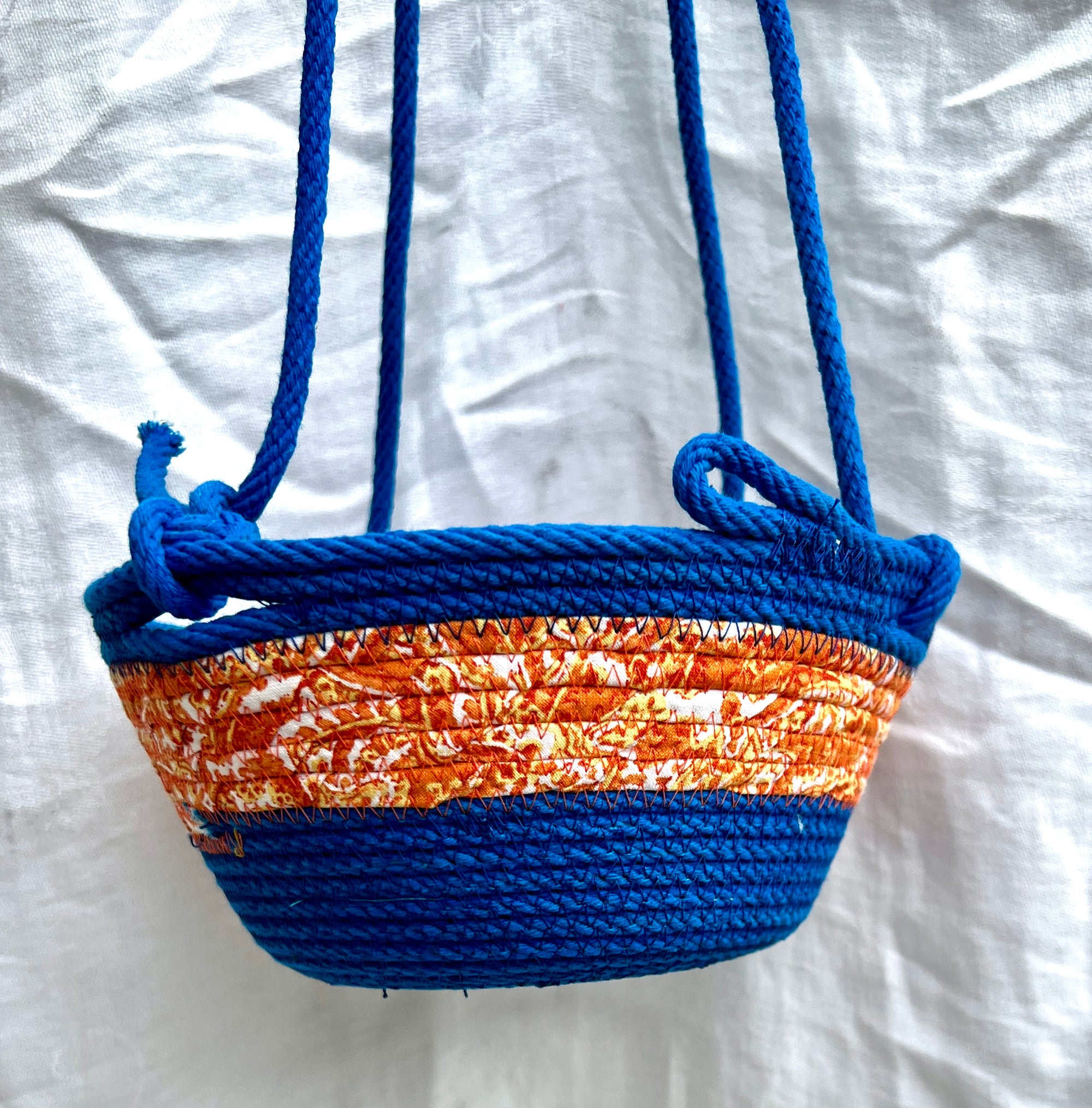 Hanging Planter Coiled Rope Blue and Orange