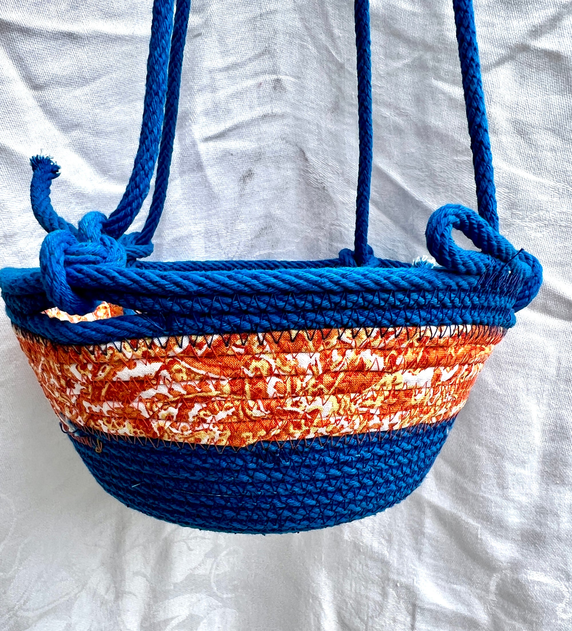 Hanging Planter Coiled Rope Blue and Orange