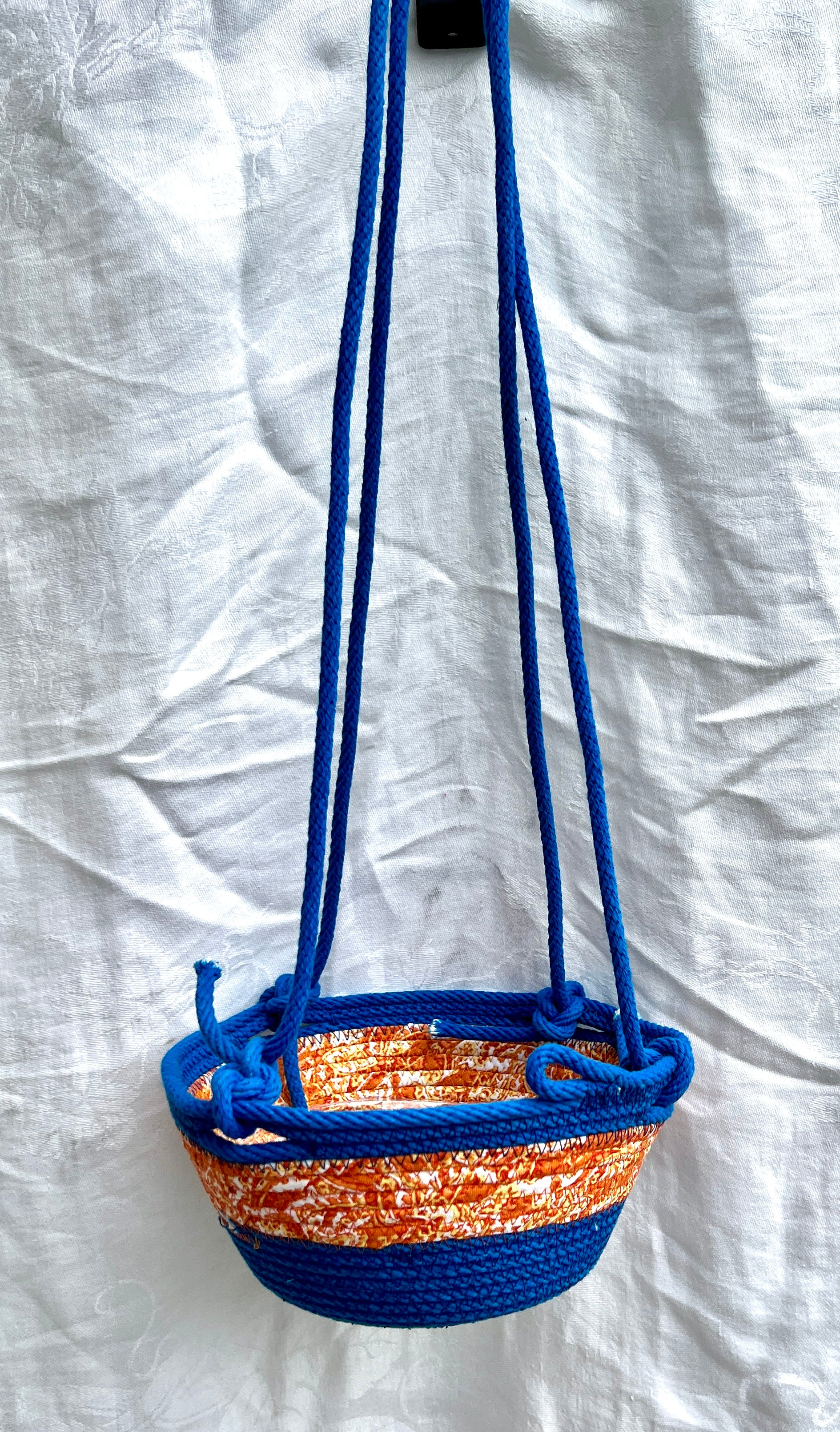 Hanging Planter Coiled Rope Blue and Orange