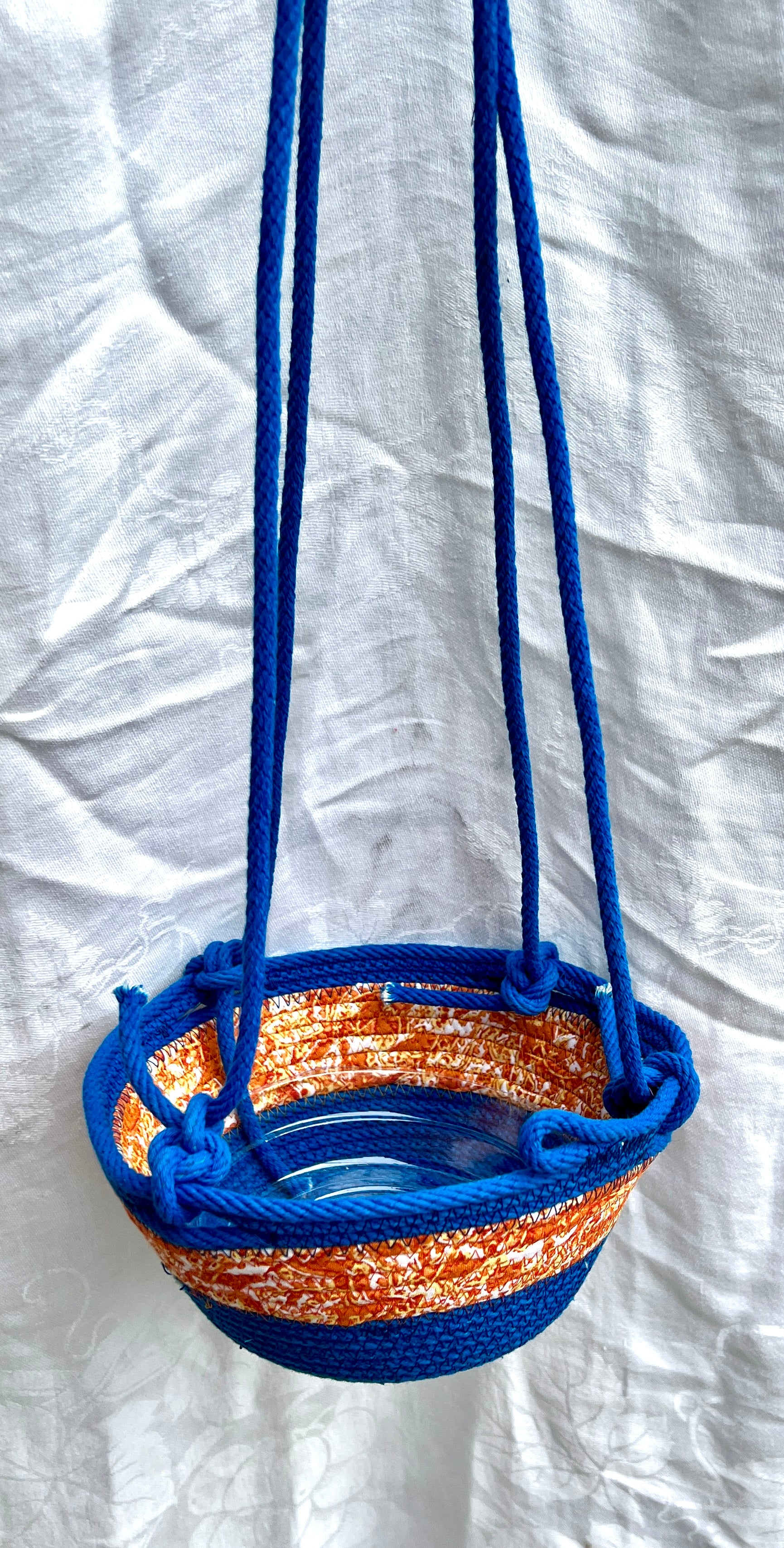 Hanging Planter Coiled Rope Blue and Orange