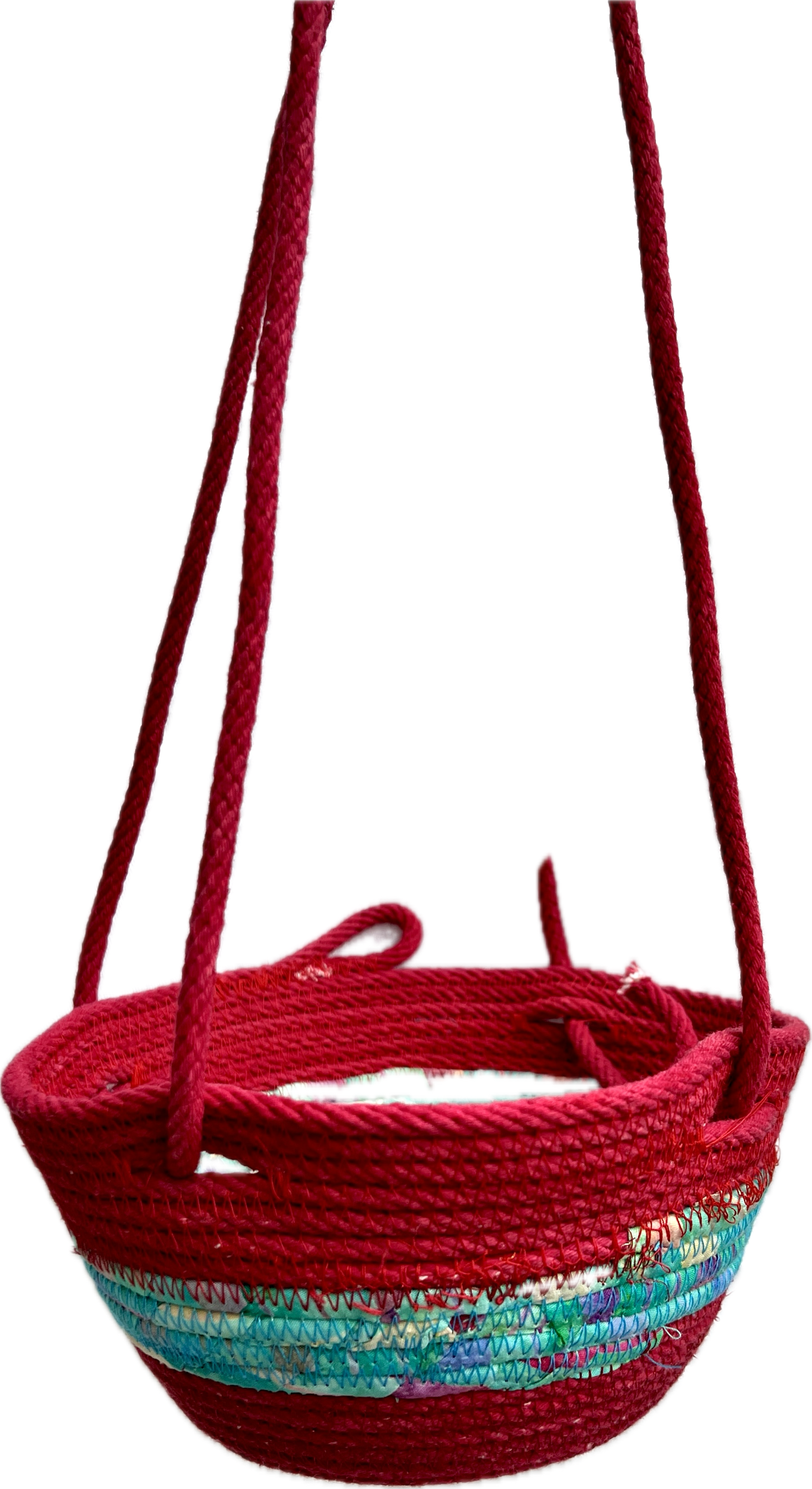 Hanging Planter Coiled Rope Wine with Teal