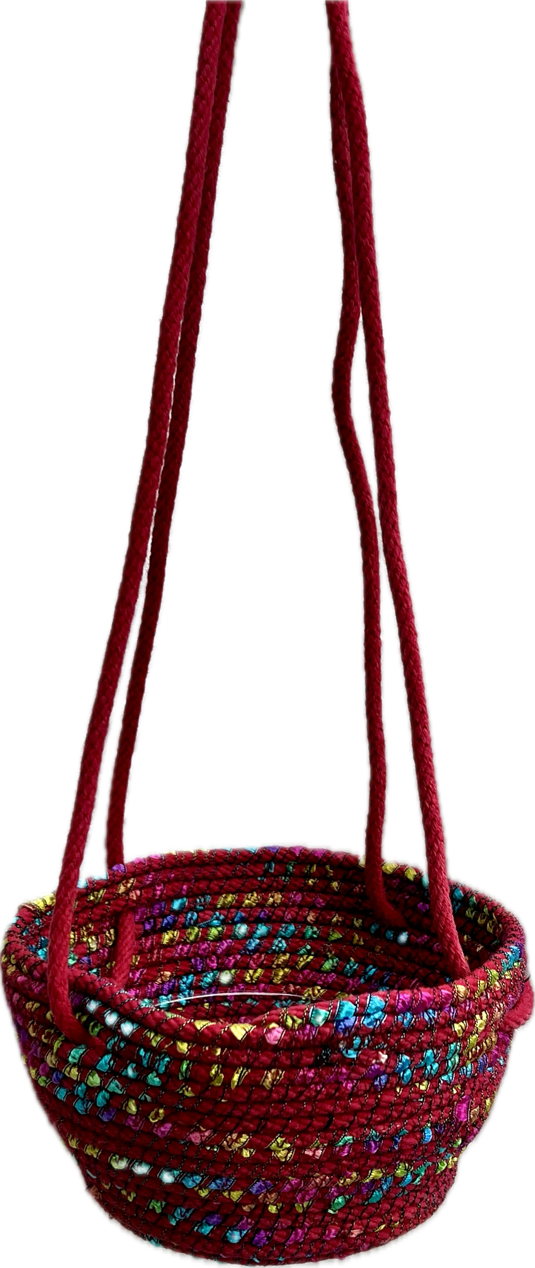 Hanging Planter Coiled Rope Wine with Ribbon