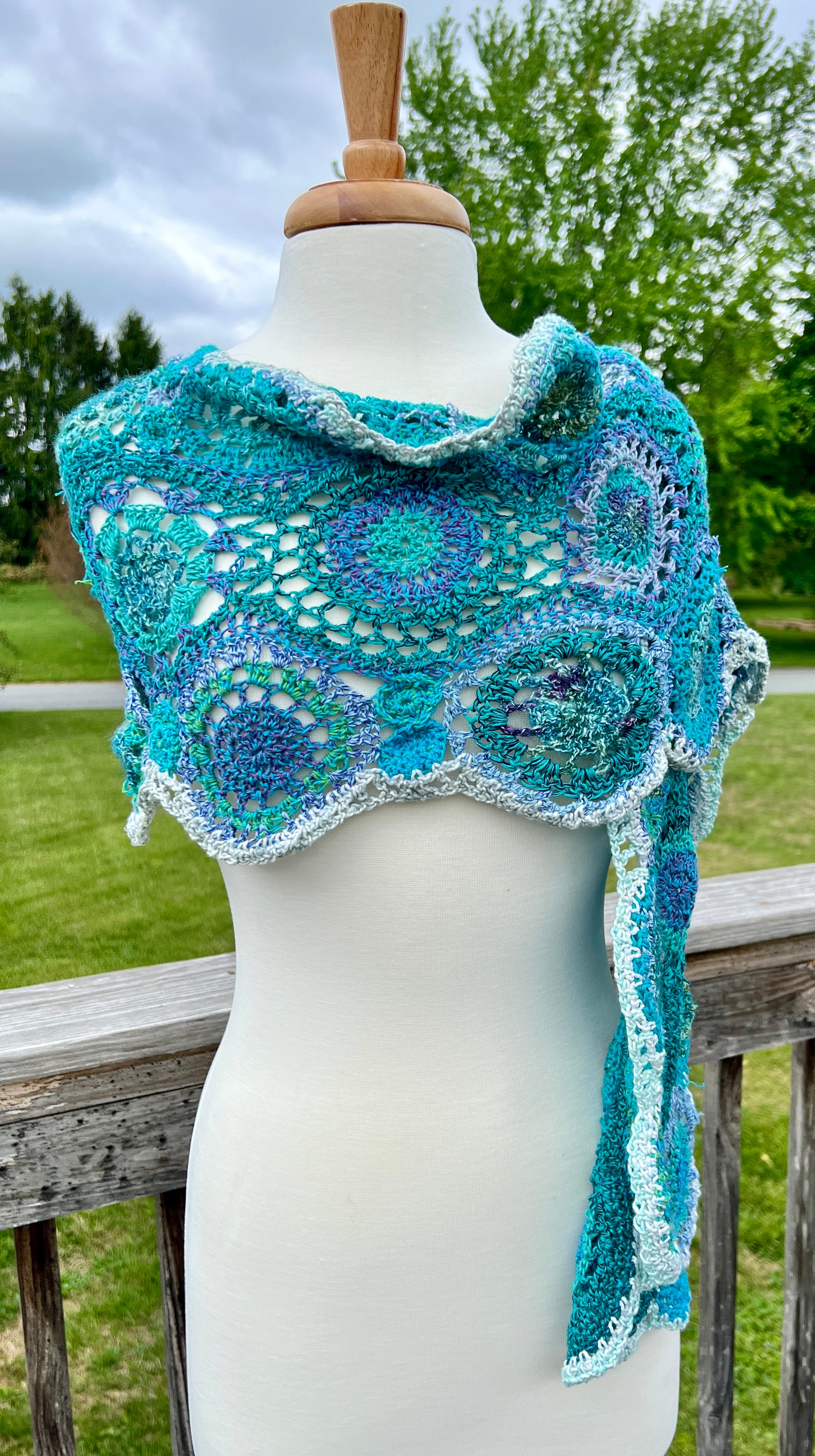 Summer Shawl Circle Mandalas in Blues