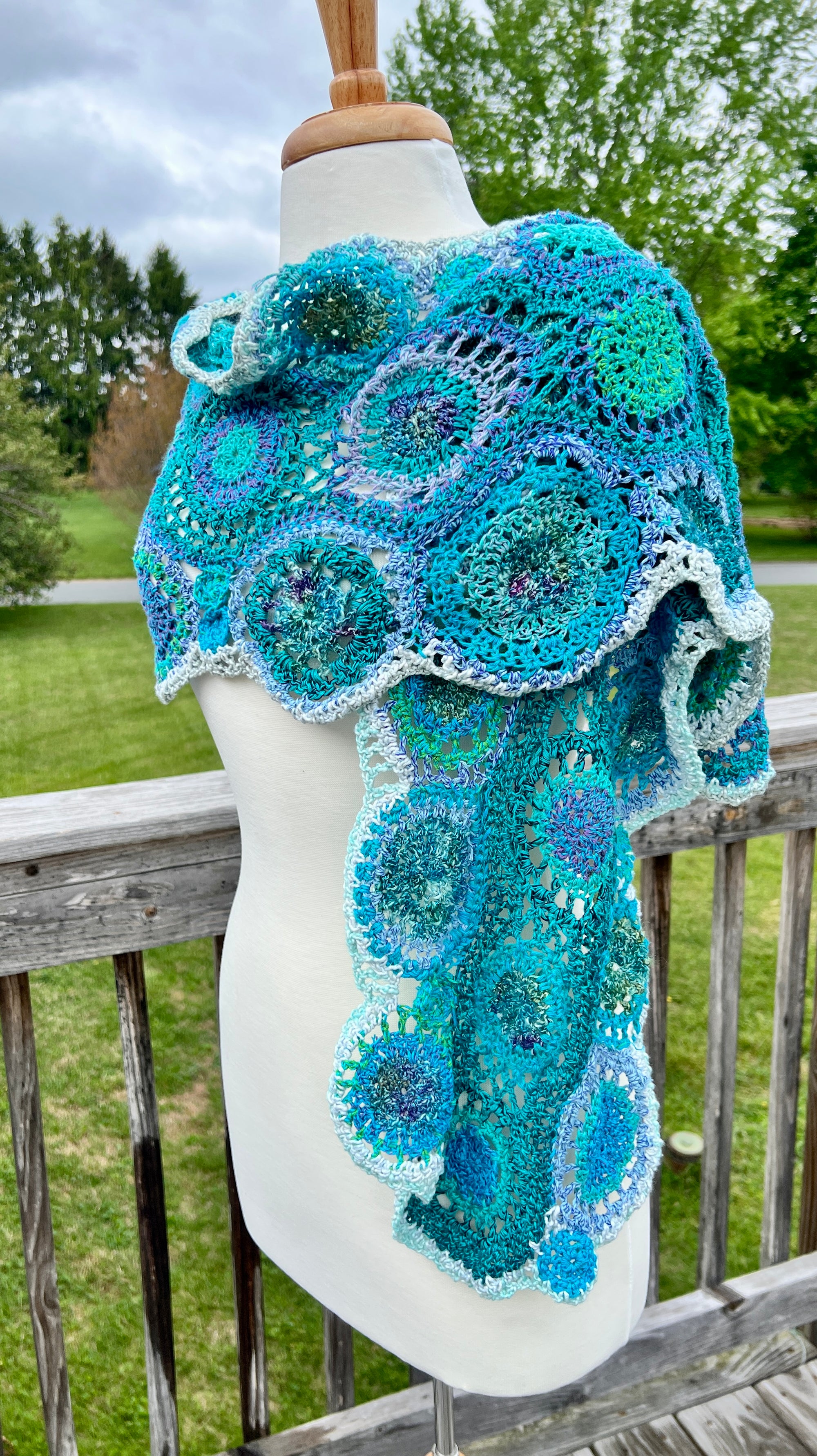 Summer Shawl Circle Mandalas in Blues